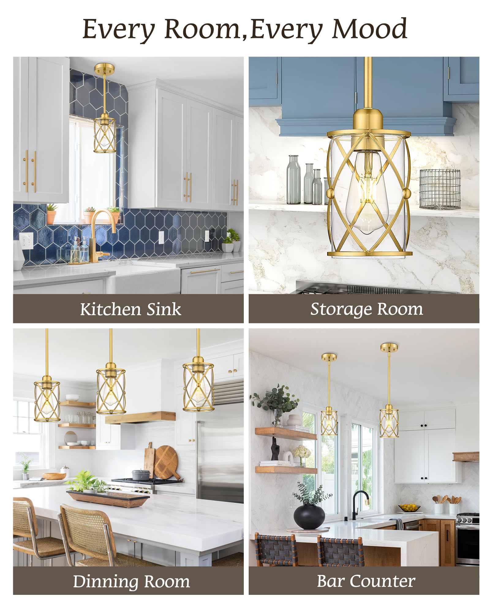 Brushed Gold Pendant Light Fixtures, 3-Light Modern Dining Room Cluster Pendant Light with Milky Glass, Mid Century Cage Hanging Pendant Lighting for Kitchen, Adjustable, CH9176BGW3