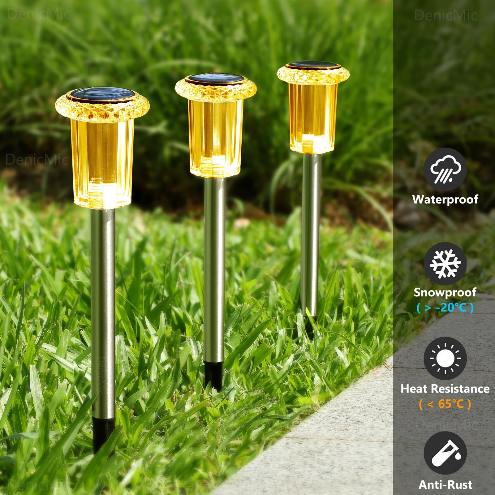 Solar Lights Outdoor 10 Pack Solar Pathway Lights Outdoor Waterproof Solar Garden Lights LED Stainless Steel Outdoor Solar Lights for Yard Path Walkway Driveway Garden Decor (Cold White)