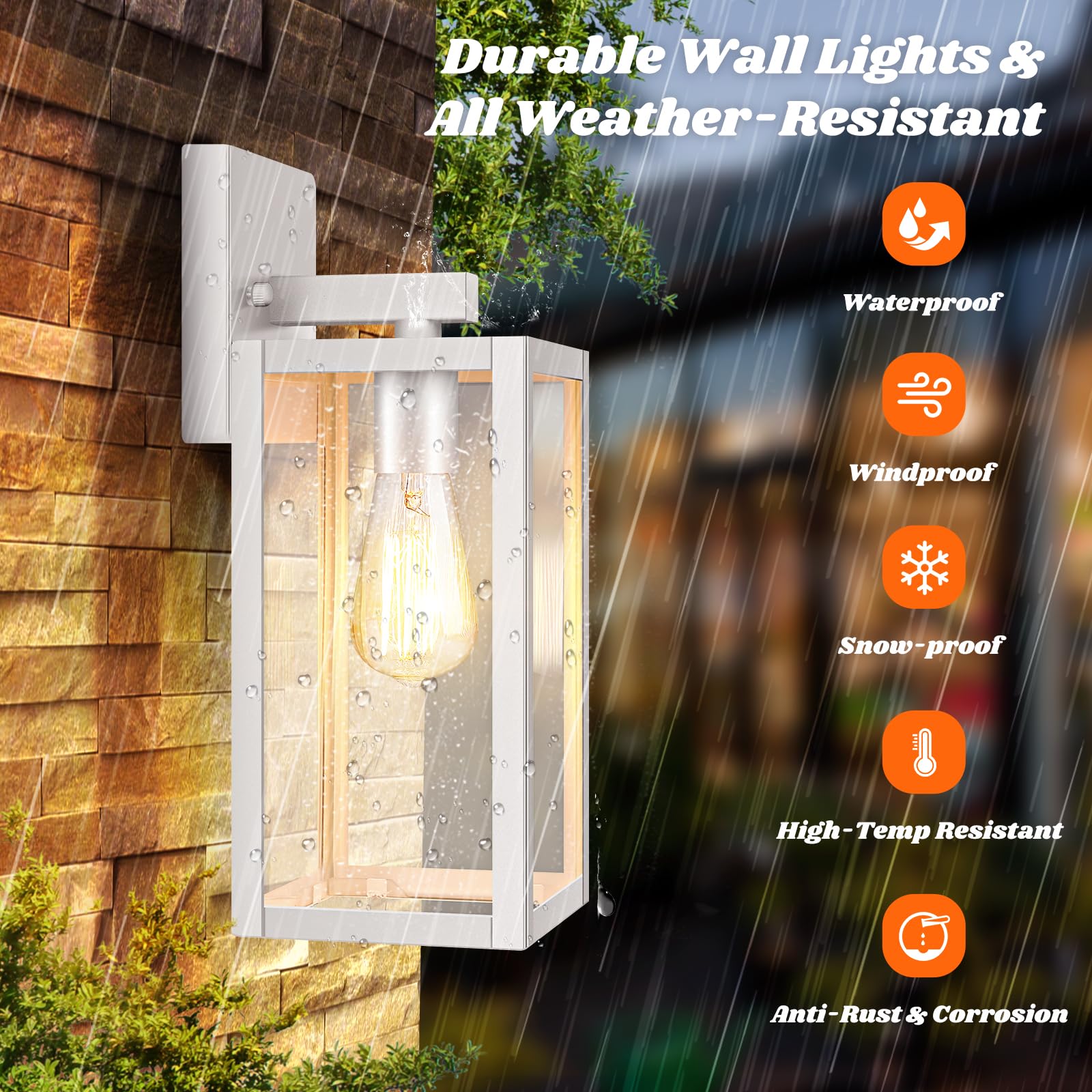 2-Pack Outdoor Light Fixtures Wall Mount, Waterproof Exterior Wall Lanterns with Clear Glass, Anti-Rust Outside Black Wall Sconces, Front Porch Lights for House Garage Doorway, Bulbs Not Included