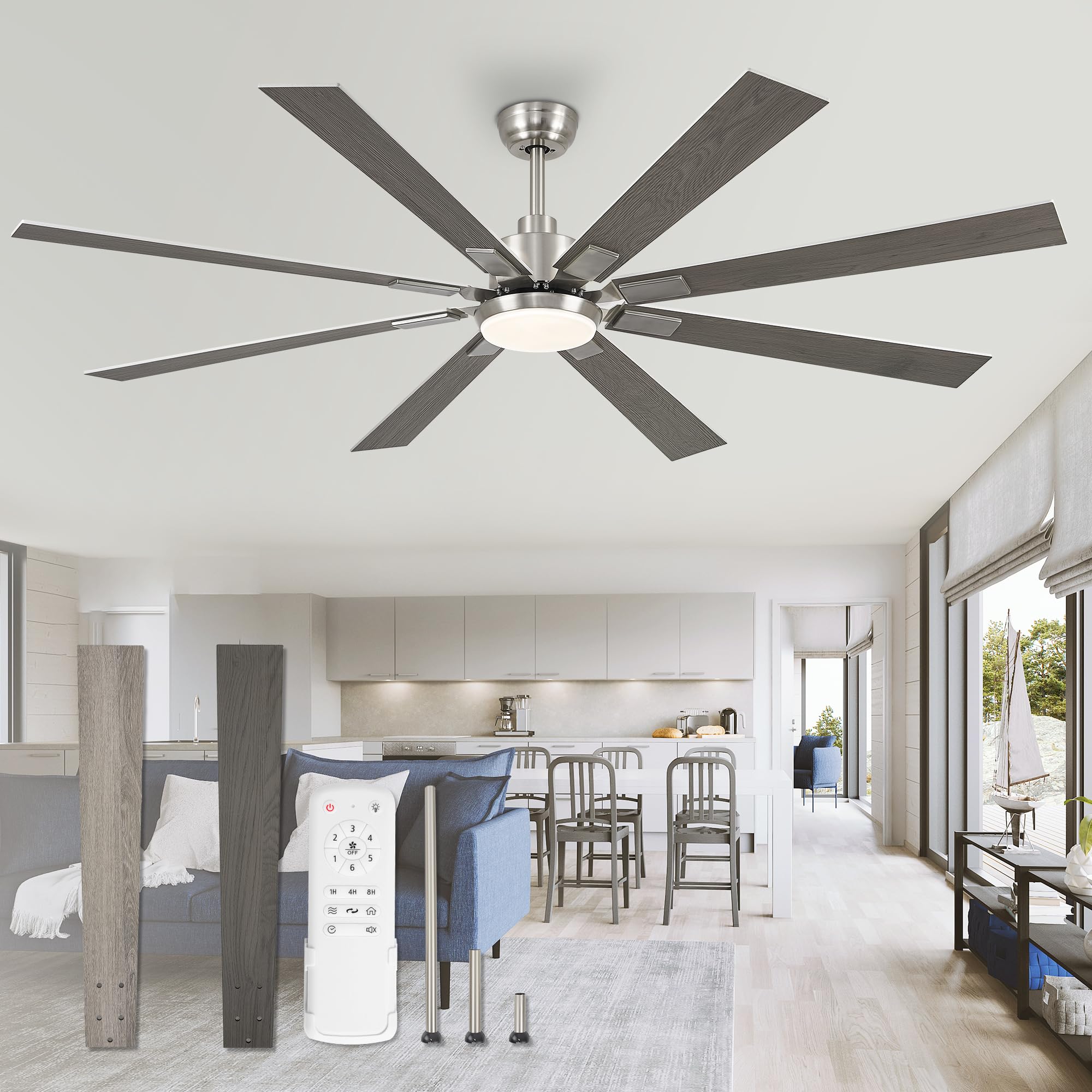 72 inch Oil Rubbed Bronze Ceiling Fans with Lights and Remote, Indoor/Outdoor Farmhouse Ceiling Fan for Living Room Patio, 6 Speed Reversible Quiet DC Motor, 3CCT, Dual Finish Blades