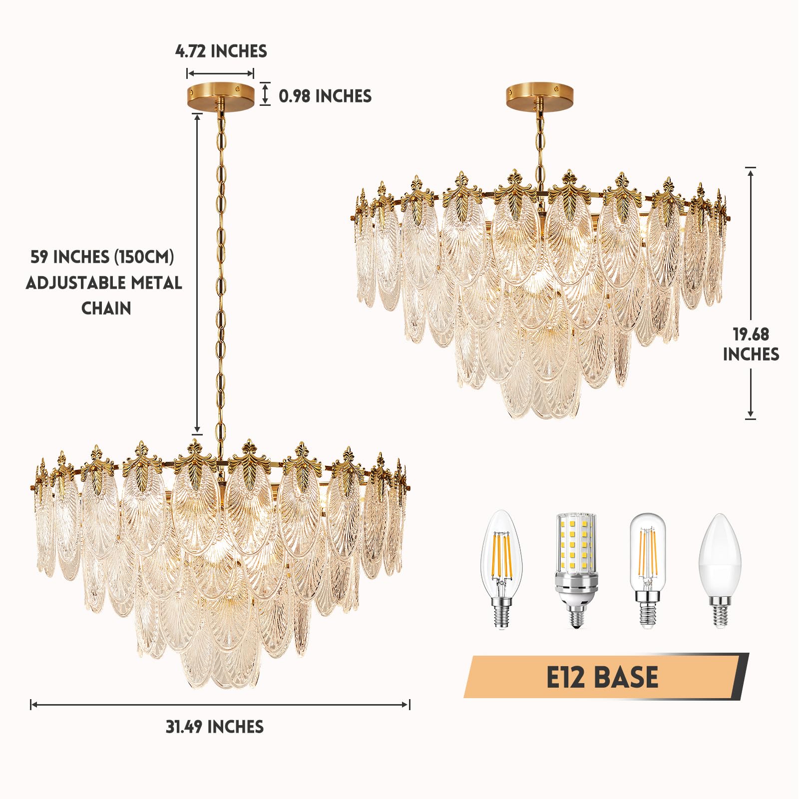 Antique Chandeliers 3-Layer Crystal Glass Chandelier, 9-Lights Round Pendant Light 23.6" Brushed Brass Gold Adjustable Height, Applicable to Dining Room, Bedroom, Living Room, Foyer, Kitchen Island