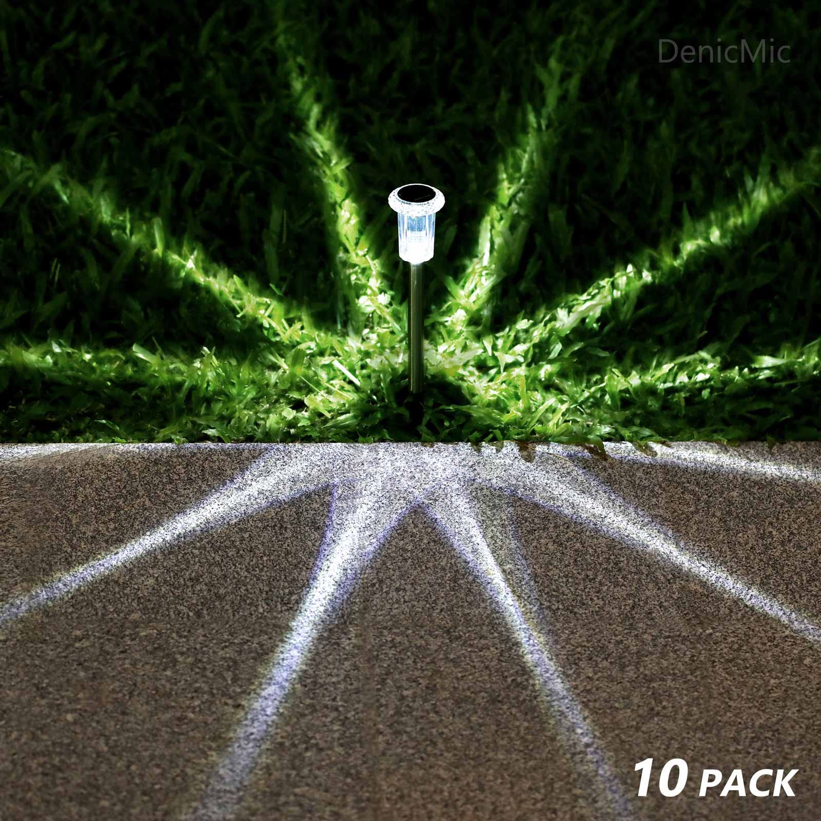 Solar Lights Outdoor 10 Pack Solar Pathway Lights Outdoor Waterproof Solar Garden Lights LED Stainless Steel Outdoor Solar Lights for Yard Path Walkway Driveway Garden Decor (Cold White)