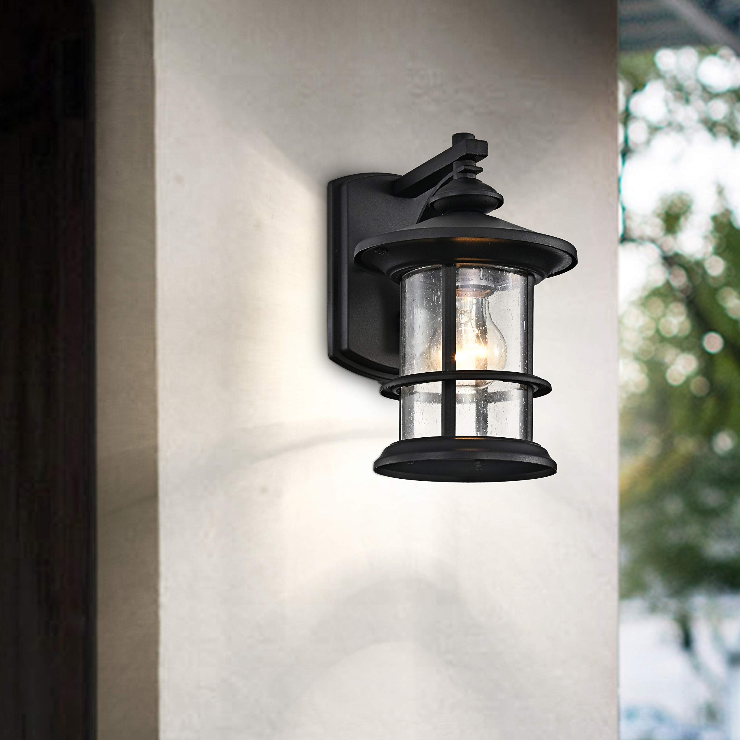 Oil Rubbed Bronze Outdoor Light Sconces Wall Mount, Clear Seedy Glass Large Exterior Porch Wall Lantern, 12.5" Outside Lights for House, Front Porch, Patio, Backyard