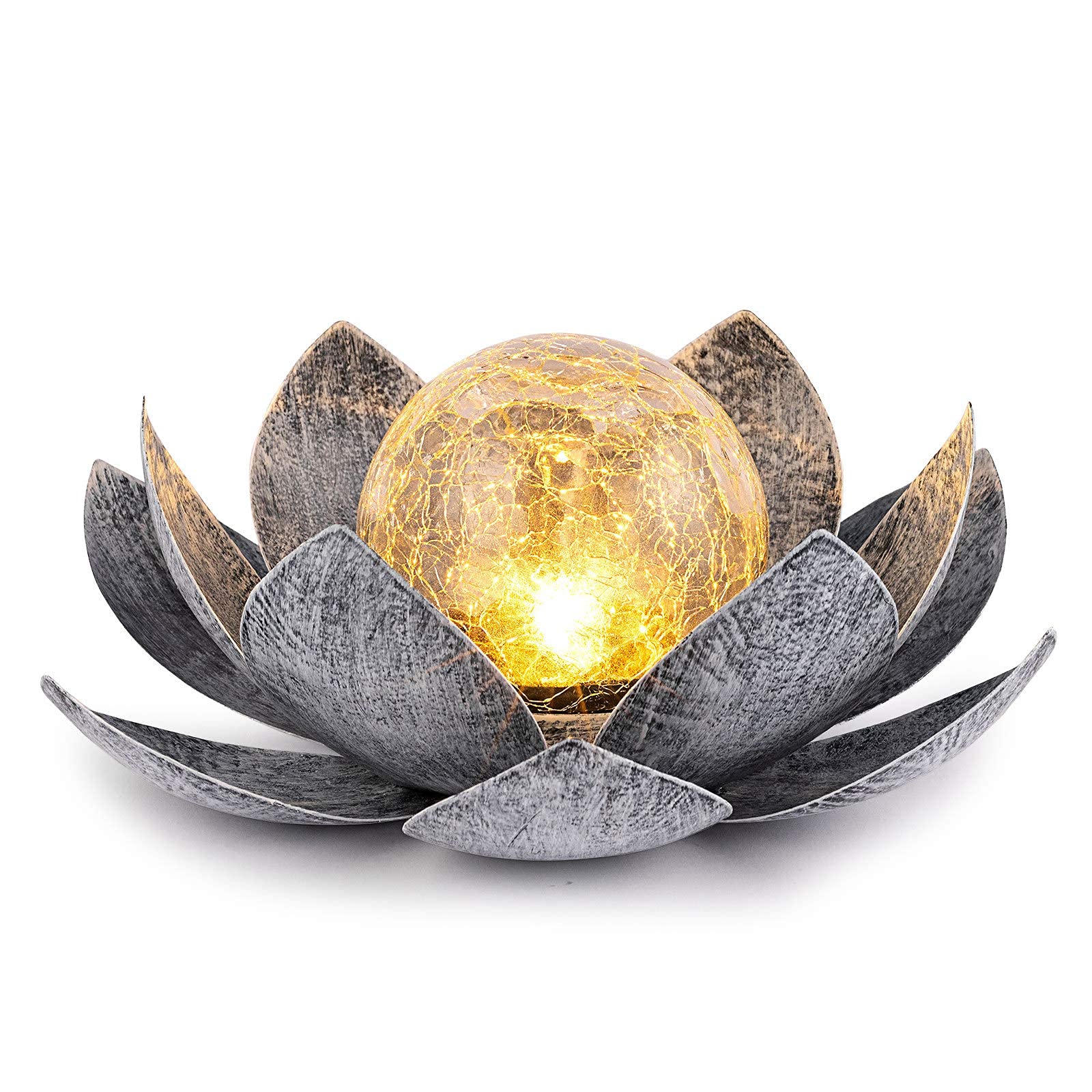 Solar Light Outdoor Waterproof Garden Light Metal Glass Decorative LED Lotus Flower Table Lamp