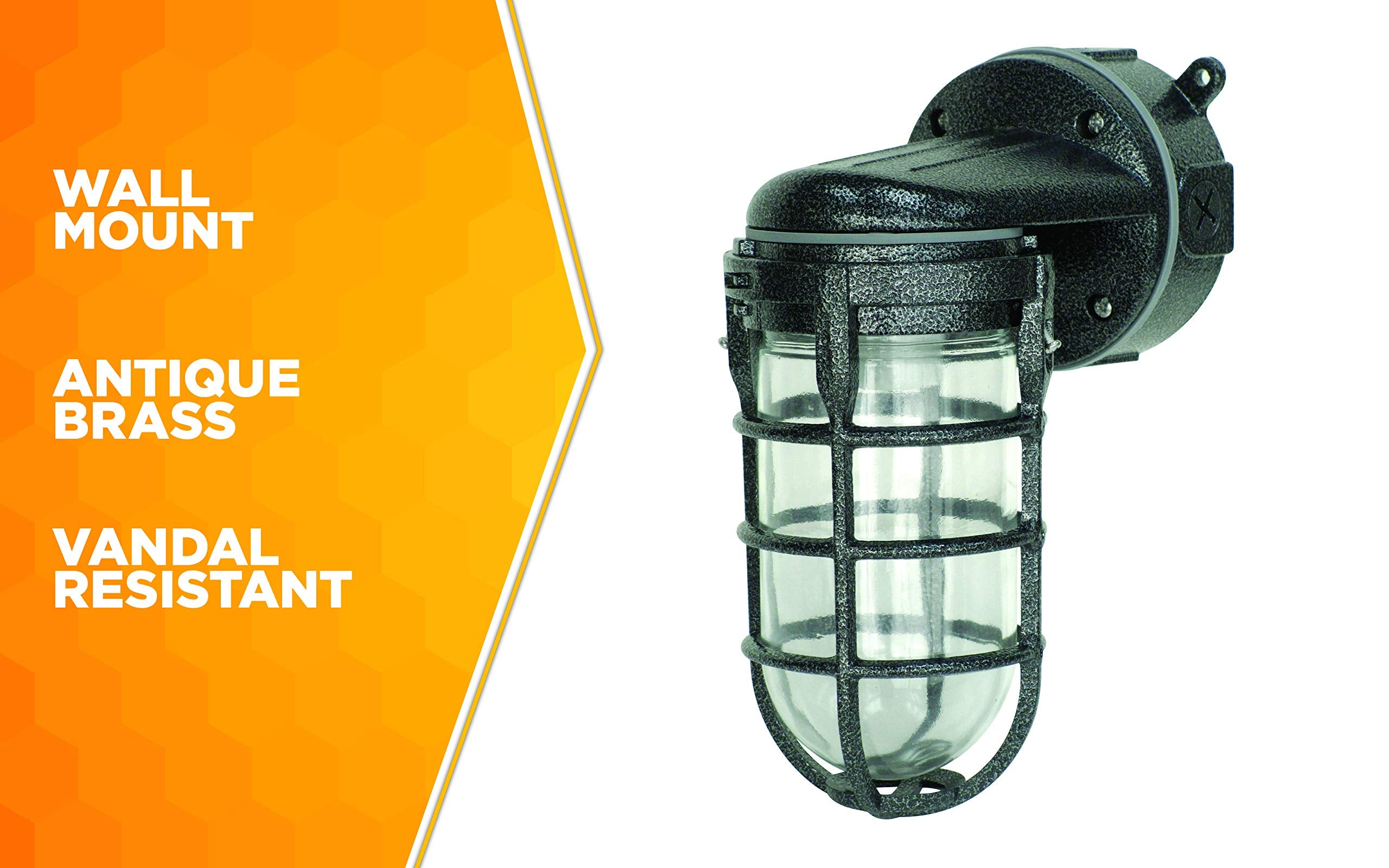 Wall Mount Light in Hammered Black Finish Sturdy Die Cast Aluminum Cage; 100 Watt Incandescent; Industrial Design; Suitable for Indoor and Outdoor Use