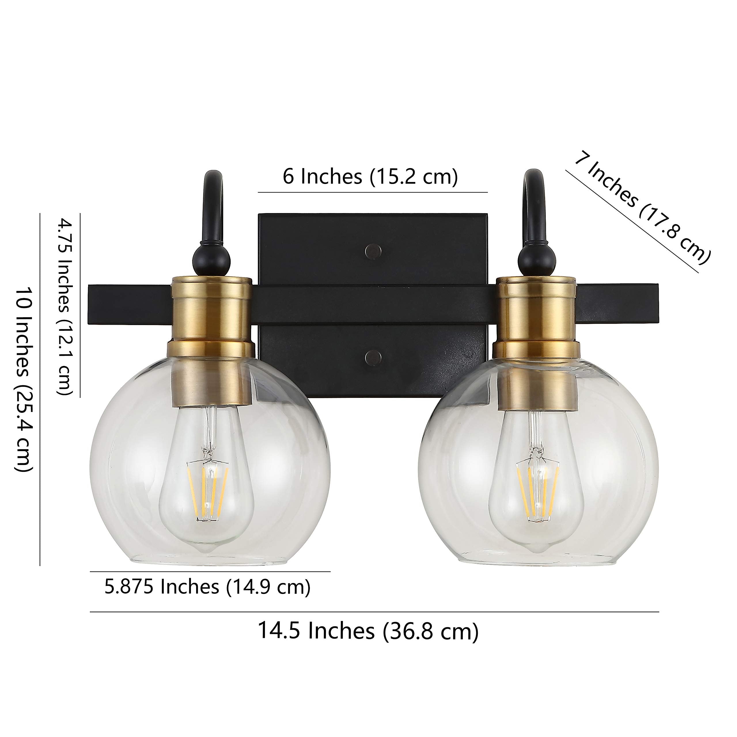 5.88" 1-Light Iron/Glass Rustic Vintage LED Vanity Light Industrial Bohemian 2700K LED 4W Bulb Entryway Lobby Kitchen Bathroom Bedroom Living Room Hallway, Black/Brass Gold