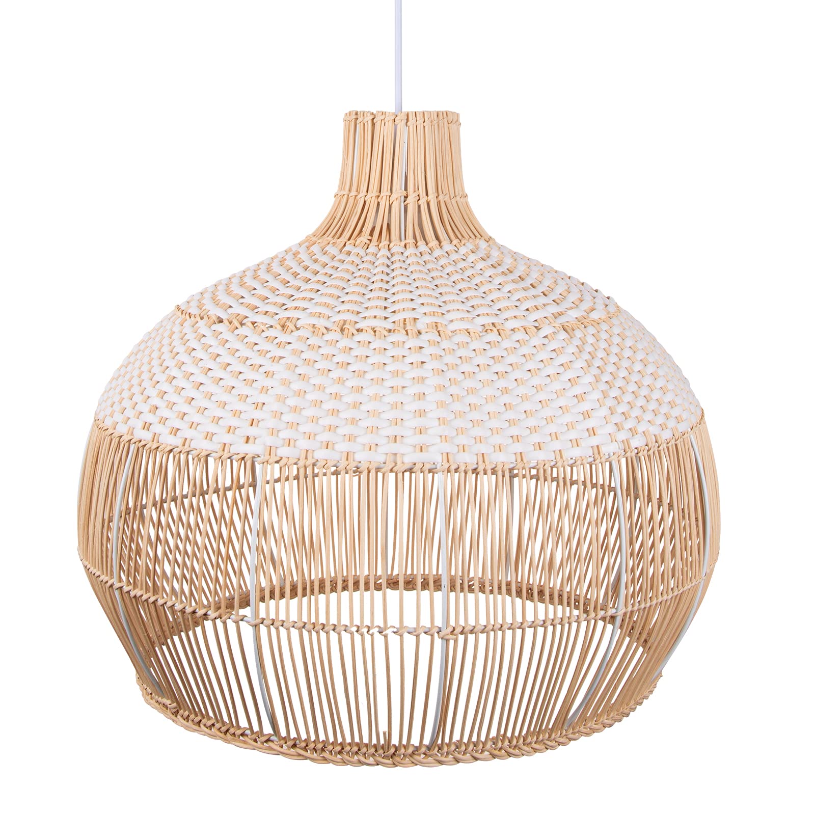 White Rattan Pendant Lights, Farmhouse Coastal Wicker Hanging Ceiling Lighting Chandelier, Handmade Woven Lampshade for Kitchen Island