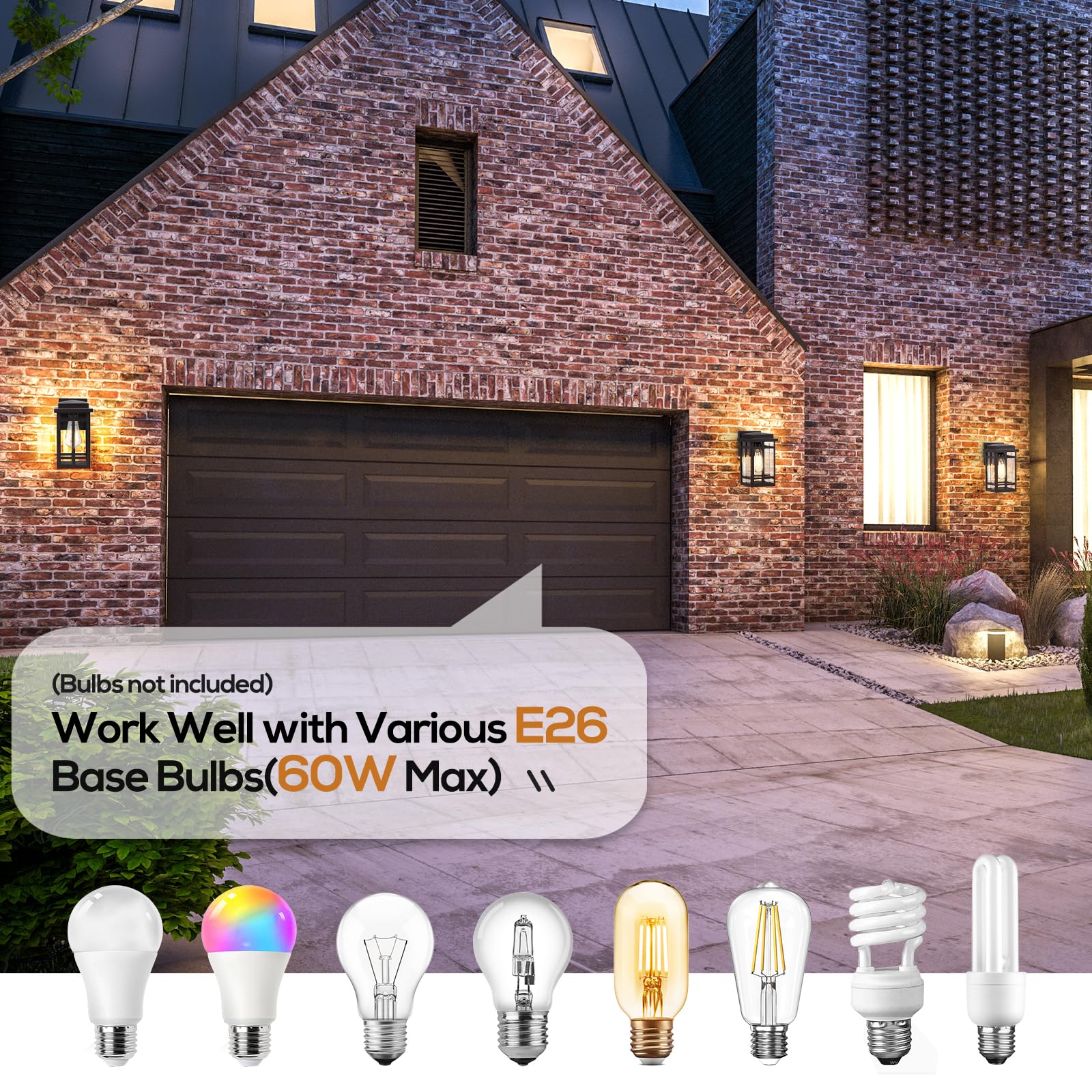 Outdoor Wall Light Fixtures 9.76'', Waterproof Porch Lights Wall Lanterns, Exterior Modern Matte Black Wall Mount Lighting, Anti-Rust E26 Socket Wall Scones for Front Door Garage, 2 Pack