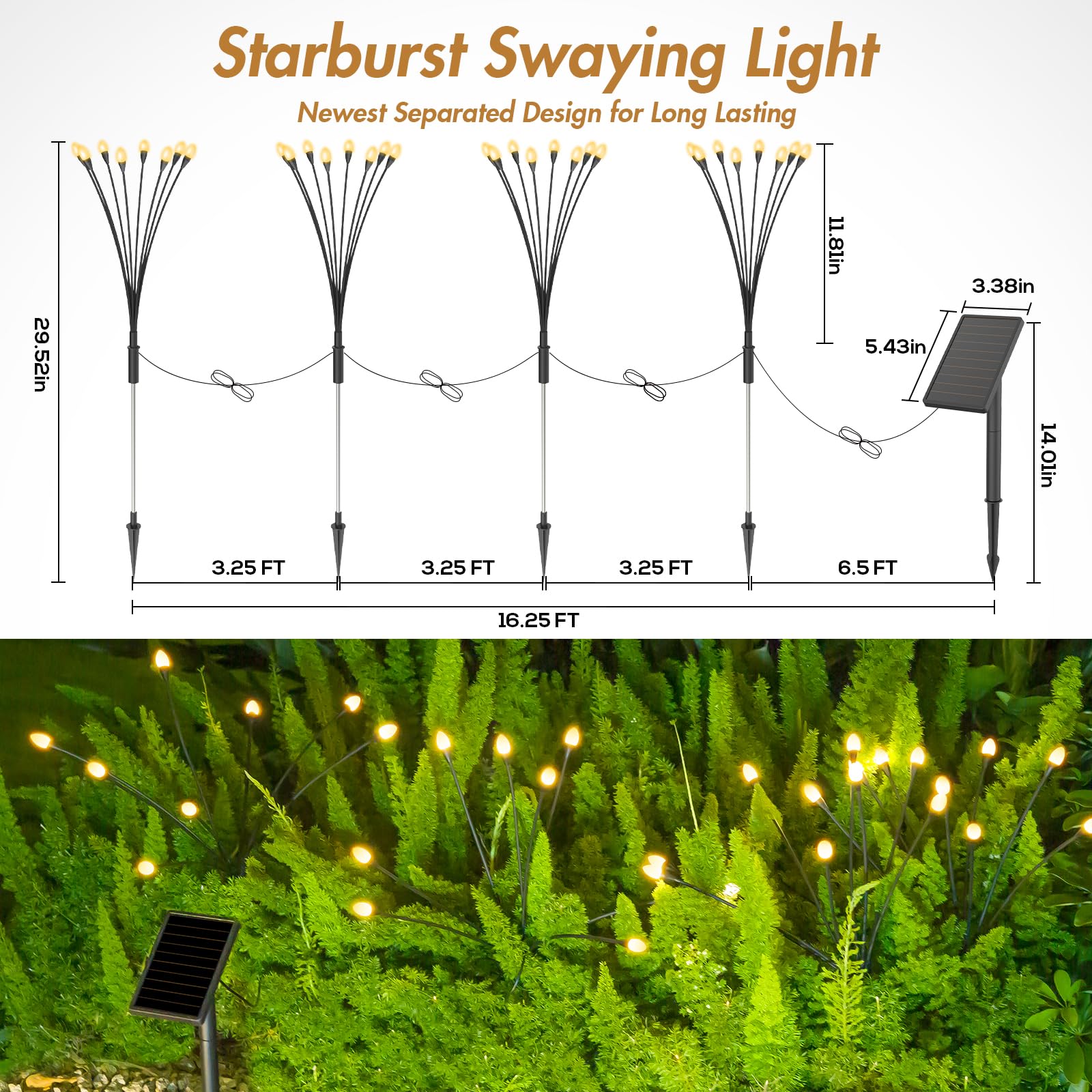 Solar Garden Lights Outdoor, Olivary Bulbs Solar Outdoor Lights Swaying by Wind, Yard Decorations Outdoor Long Lasting, Firefly Lights for Garden Lawn Porch Backyard Decor, Warm White, 4 Pack