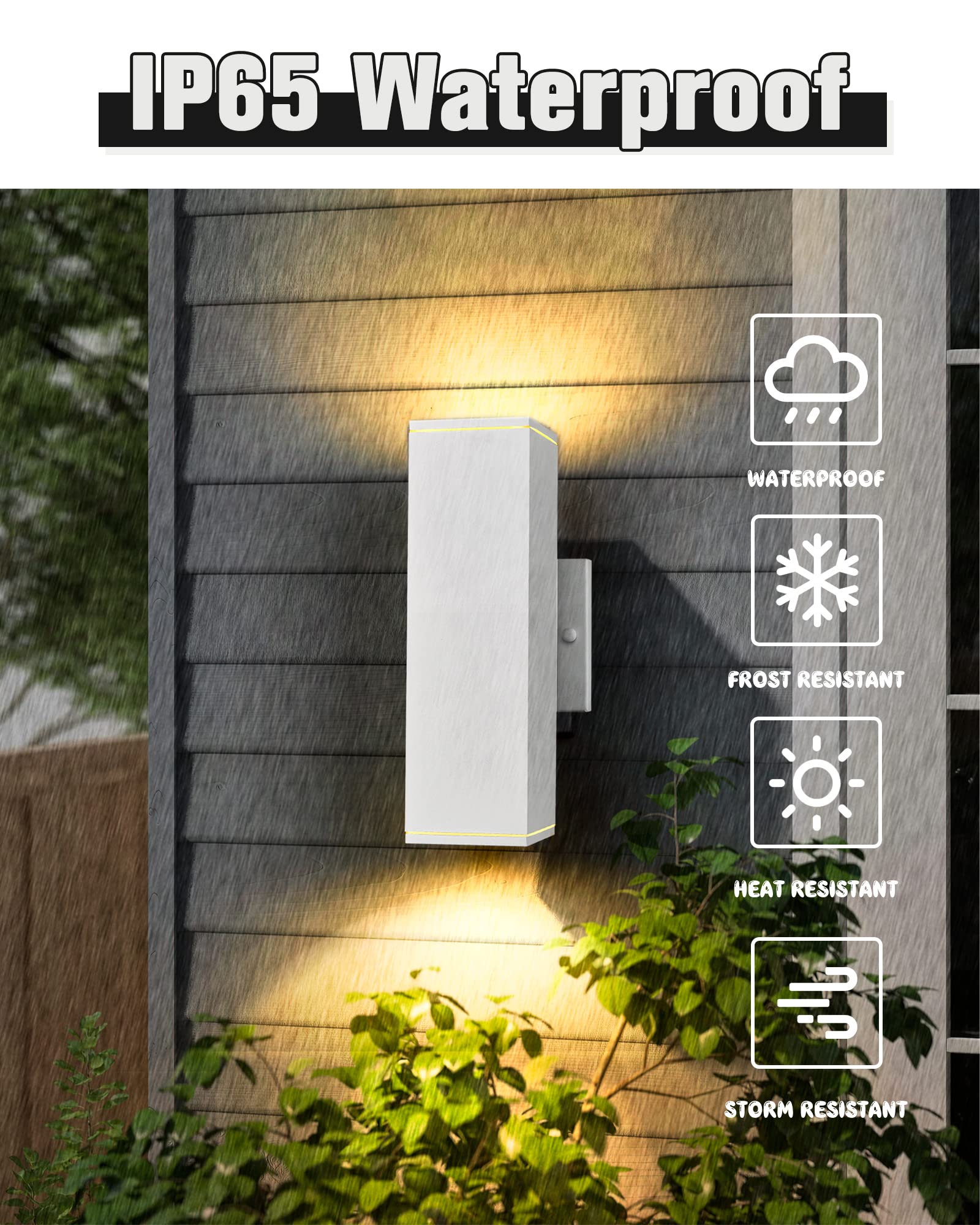 Outdoor Wall Lights, Modern Exterior Up and Down Wall Sconces, Square Porch Lights Outdoor Wall with Sanded White Finish - 2 Pack