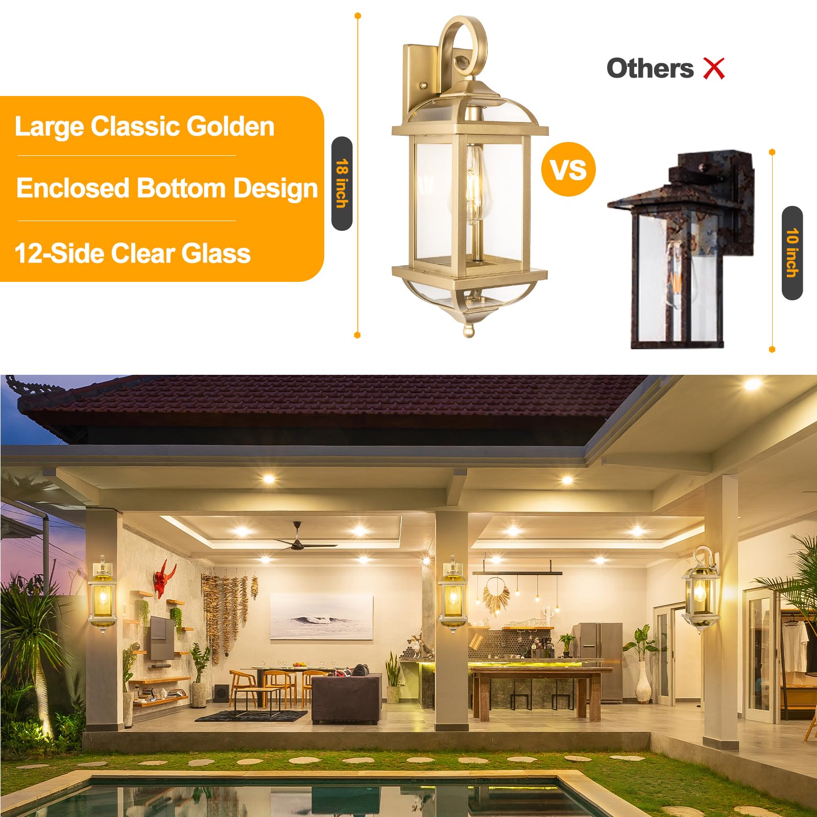 18” Bronze Outdoor Wall Lights Exterior Light Fixtures 2-Pack, Porch Lights Outside Sconces Anti-Rust Aluminum Patio Lights for House Clear Glass Wall Mount Lanterns, IP65 Waterproof