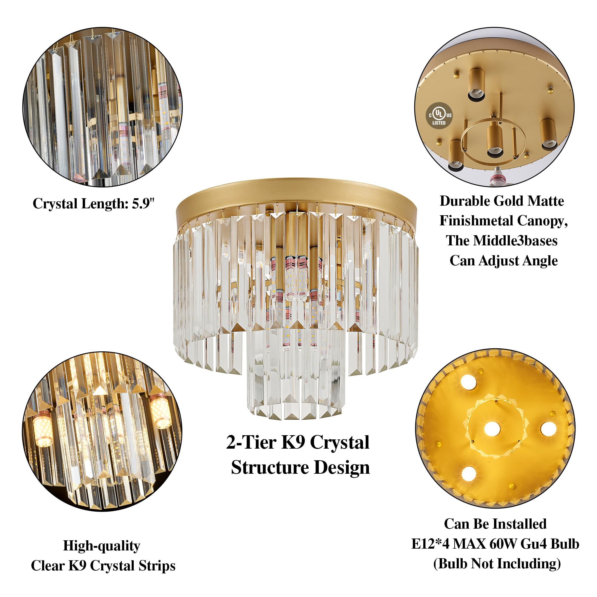 Gold Crystal Pendant Light Mini Modern Luxury Crystal Pendant Light Perfect for Dining Room, Bedroom, Kitchen, Living Room 3-Pack