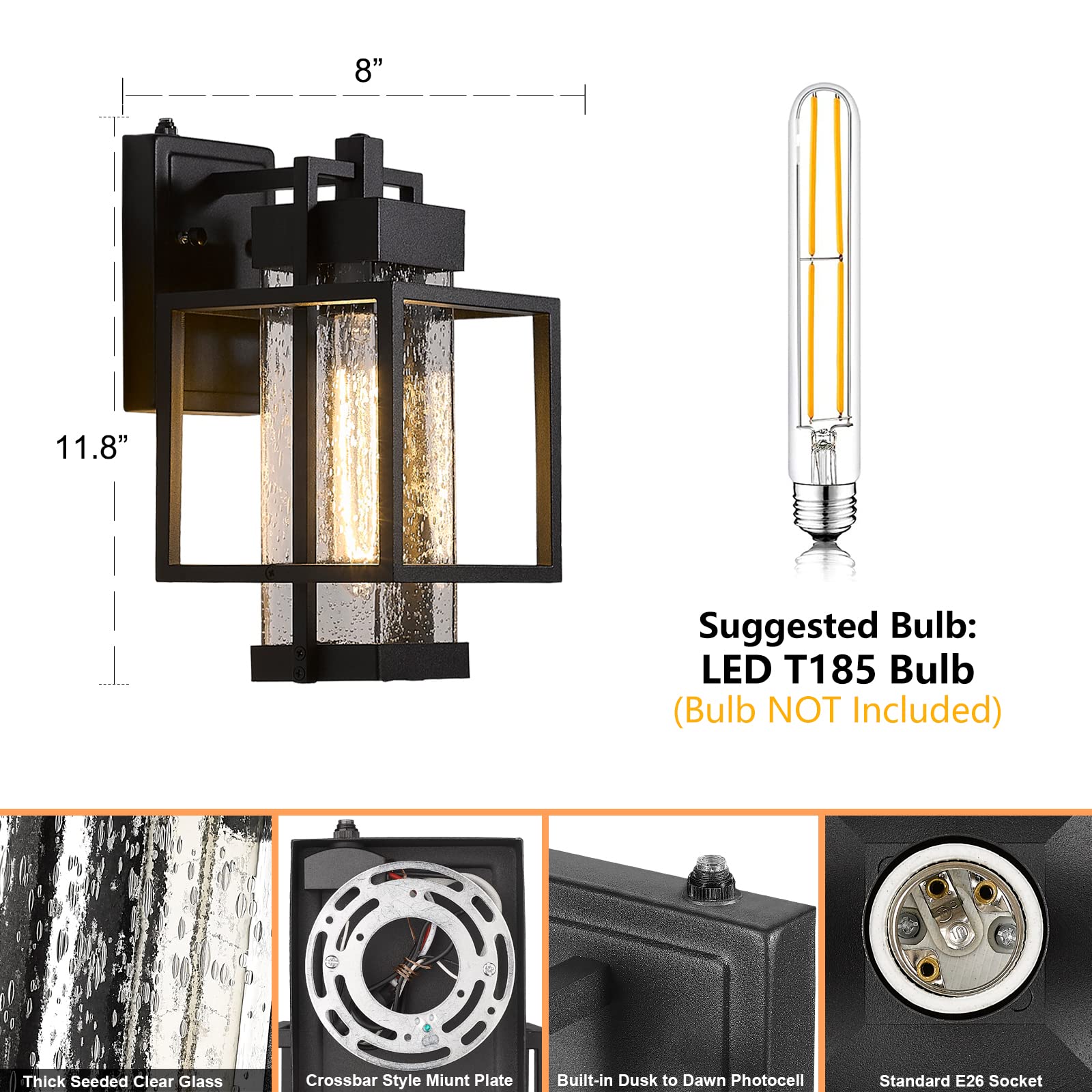 Outdoor Indoor Pendant Light Exterior Hanging Lantern, 11.4" Modern Outside Ceiling Chandelier for Front Porch Entrance Foyer Entryway, Aluminum, Crack Glass, G6001/1H-SBK