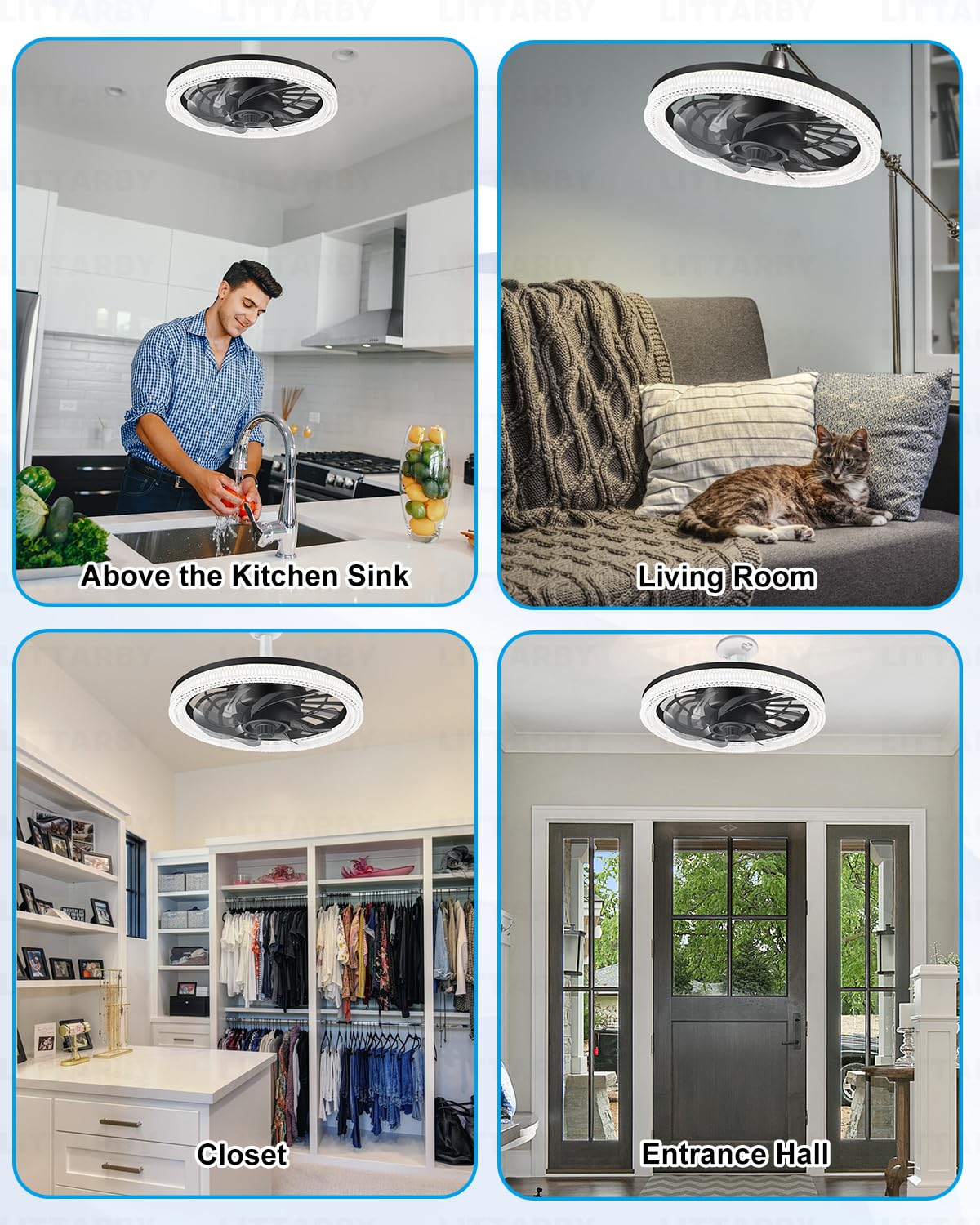 Ceiling Fans with Lights, Socket Fan Light with Remote Control, Dimmable Brightness 3000K-6500K Memory, Socket Modern Flush Mount Low Profile Ceiling Fan for Bedroom, Small Living Room, Kitchen Black