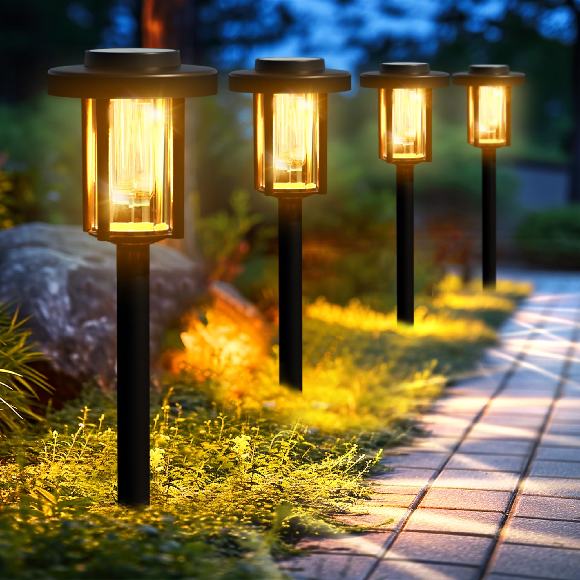 Solar Pathway Lights, 8 Pack Garden Solar Outdoor Lights, IP65 Waterproof Landscape Lighting for Yard and Walkway, Solar Powered Garden Decor for Outside Patio Porch, Warm White