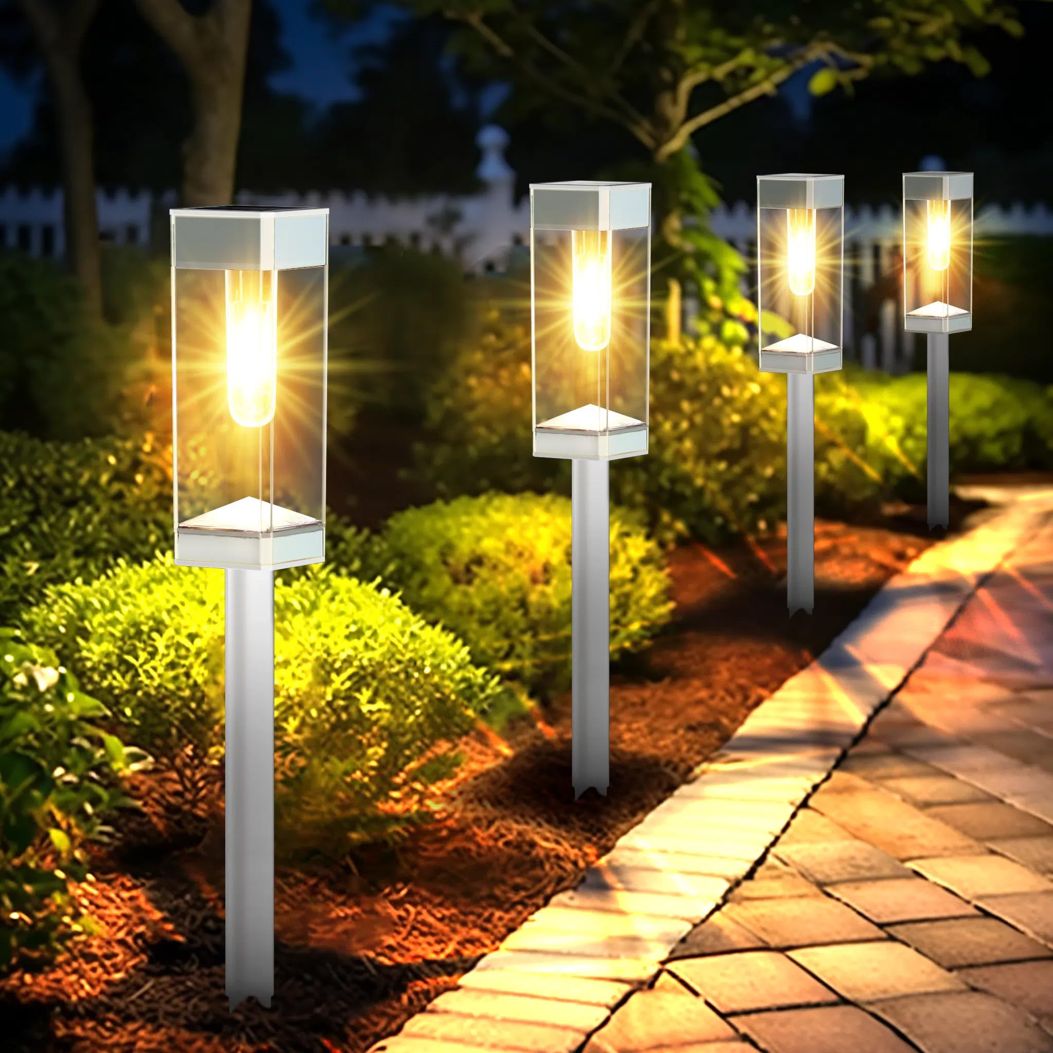 8 Pack Solar Pathway Lights Outdoor, Waterproof Solar Lights Outdoor, LED Outdoor Solar Garden Lights with LED Filament Bulb, Perfect for Yard Lawn Walkway Driveway Backyard Landscape