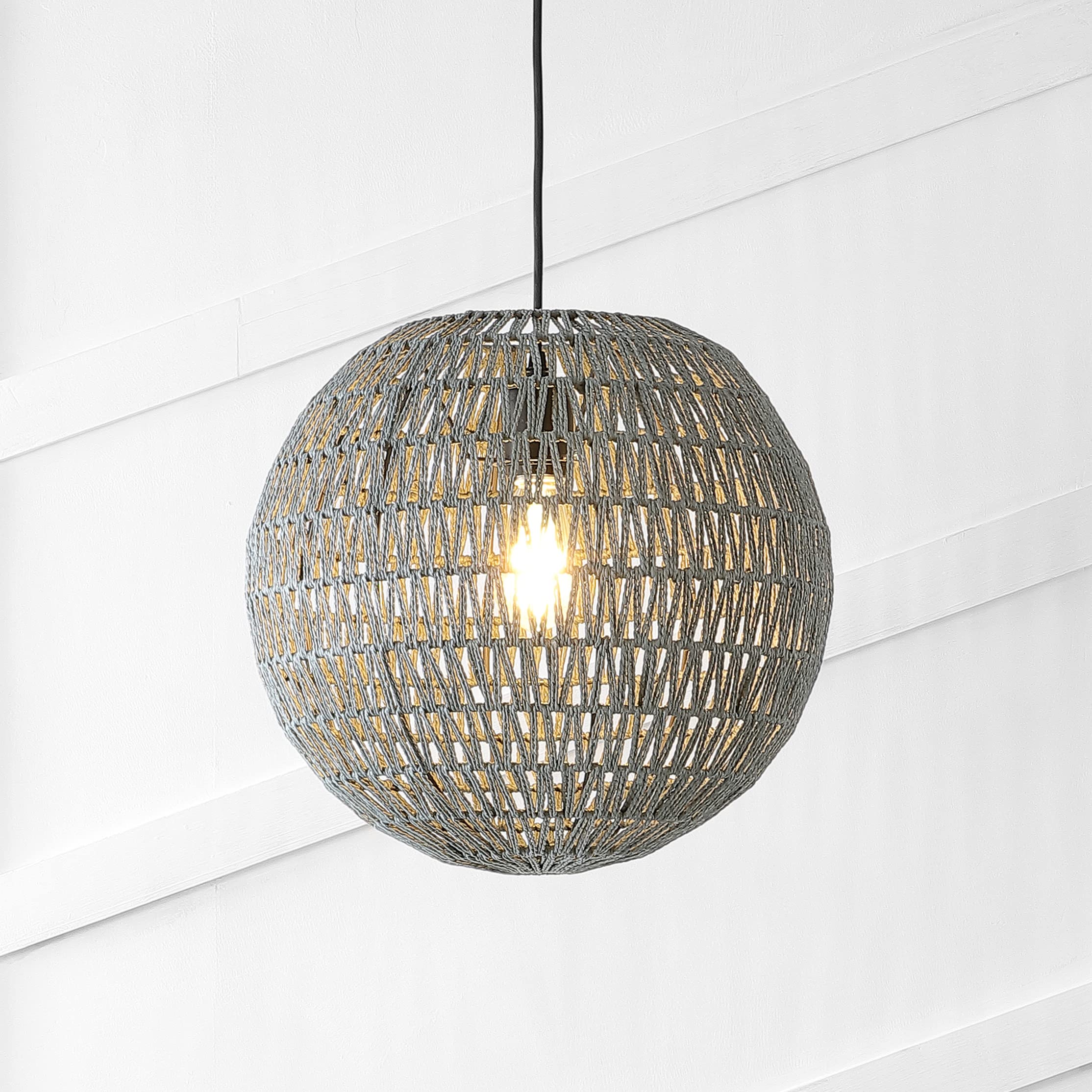 15.7" Woven Rattan Orb LED Pendant Minimalist Modern Contemporary Transitional Bohemian Modern Dimmable Adjustable Dining Room Living Room Kitchen Foyer Bedroom Hallway, White