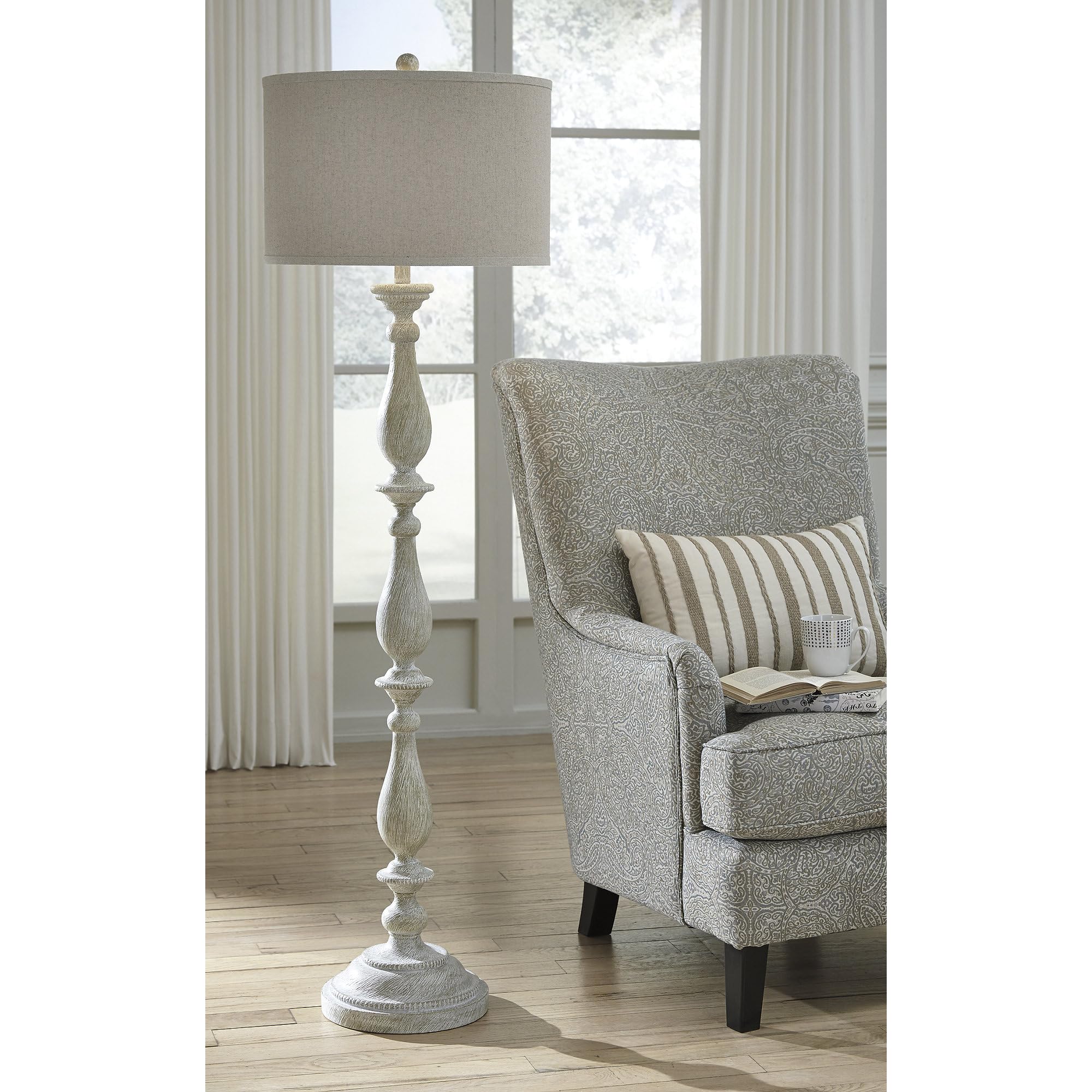 Cottage 61" Candlestick Design Floor Lamp, Whitewash