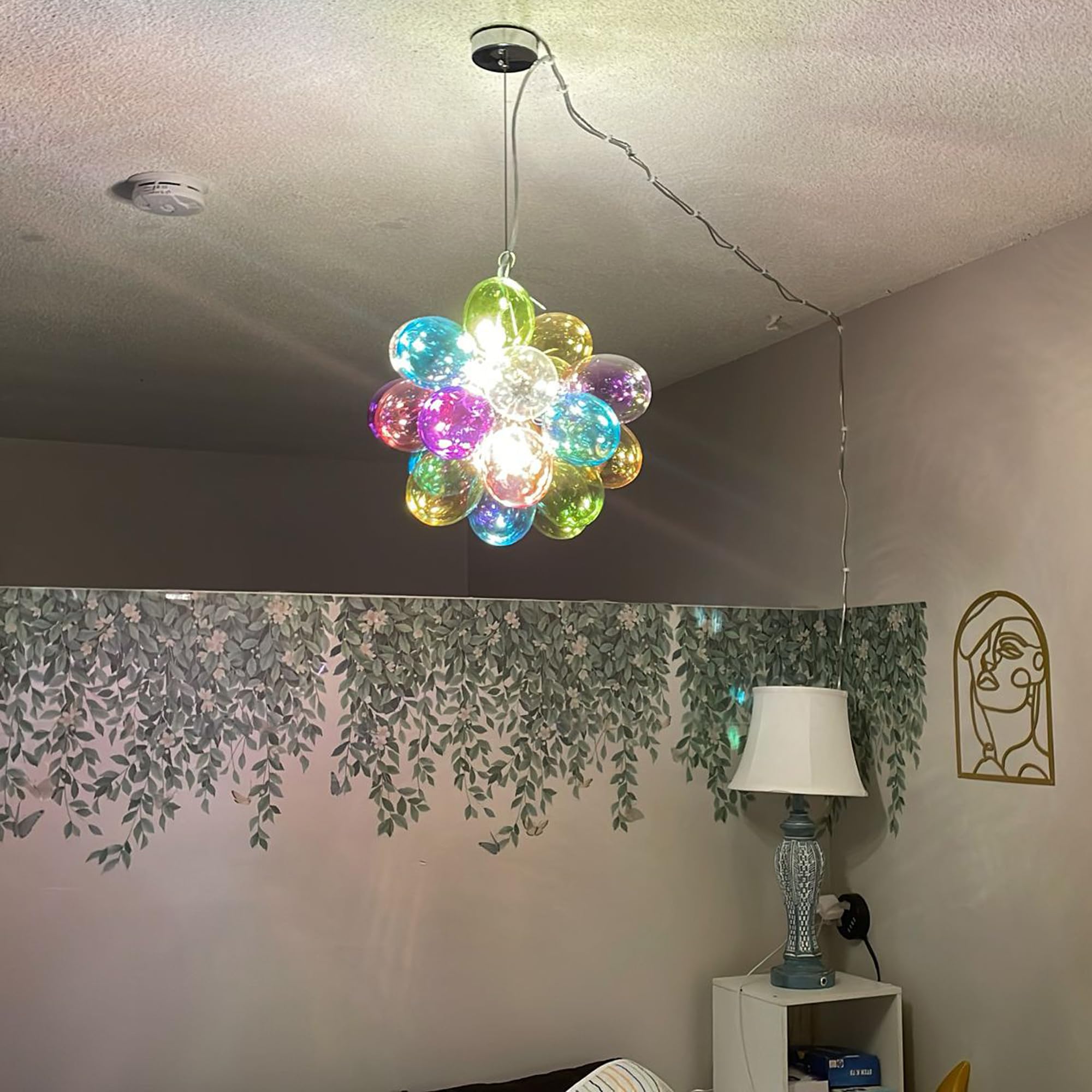 Semi Flush Mount Ceiling Bubble Ball Chandelier Lighting Dia 20 Inch Gold Clear Ribbed Blown Glass Chandeliers Ceiling Medallions Light Fixtures for Bedroom, Living Room, Entry, Bathroom