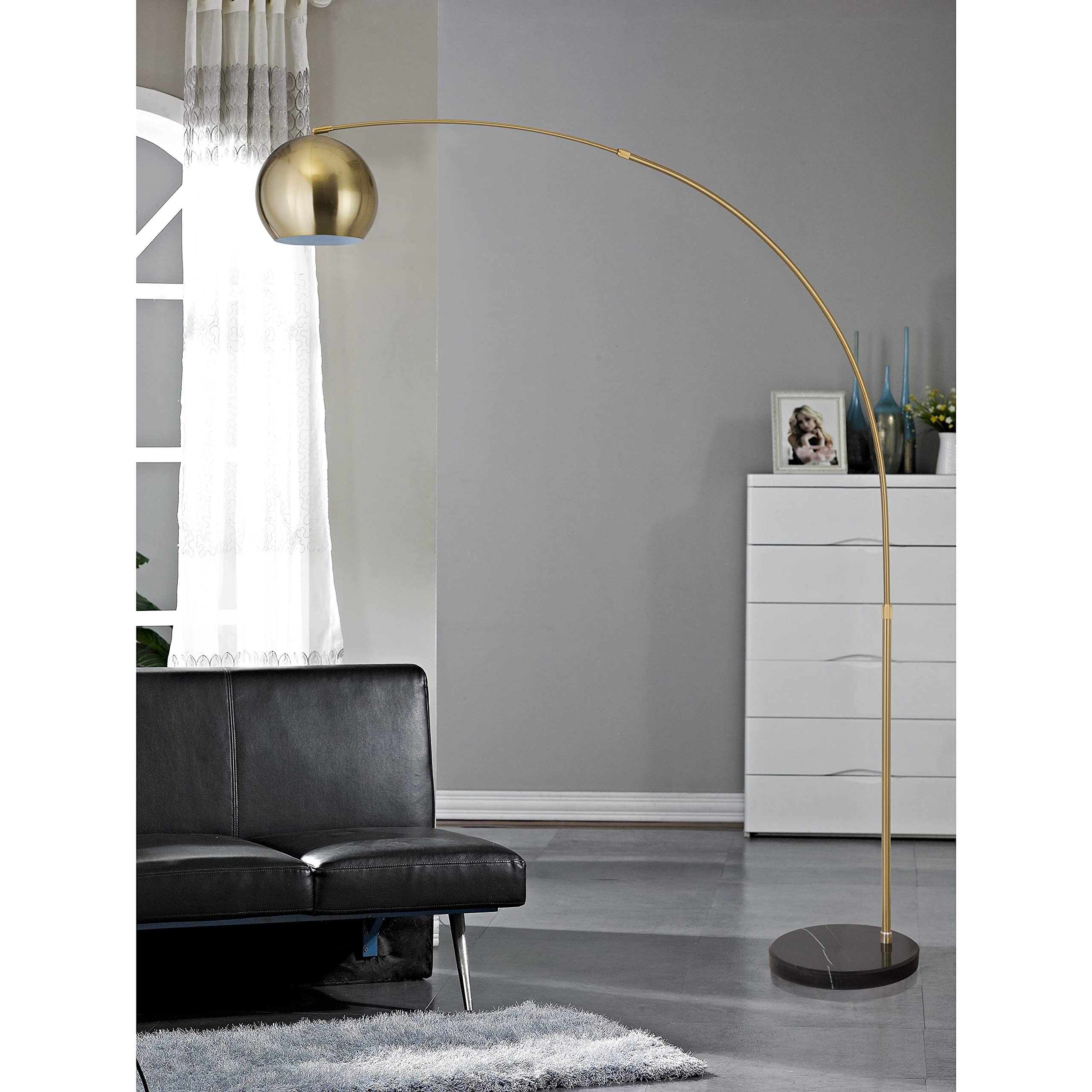 Modern Standing Adjustable Floor Lamp with Metal Dome Shade & Marble Base for Living Room - Corner Light Arc Lamps for Bedrooms in Brass Gold Finish, 99-1023F