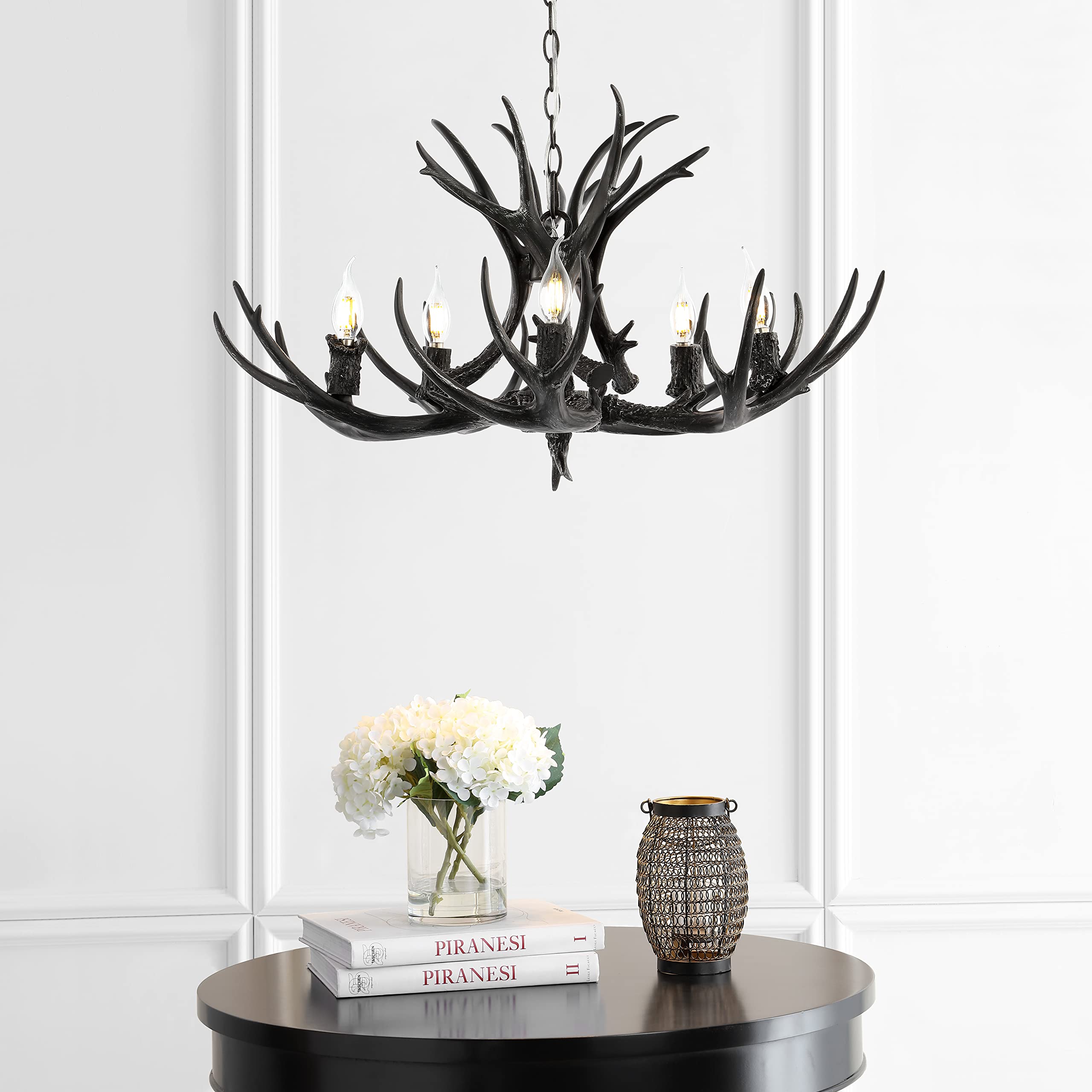 30" Adjustable Resin Antler 5-Light LED Chandelier, Glam, Rustic,Cottage,Transitional, Dimmable Dining Room, Living Room, Kitchen, Foyer, Bedroom, White