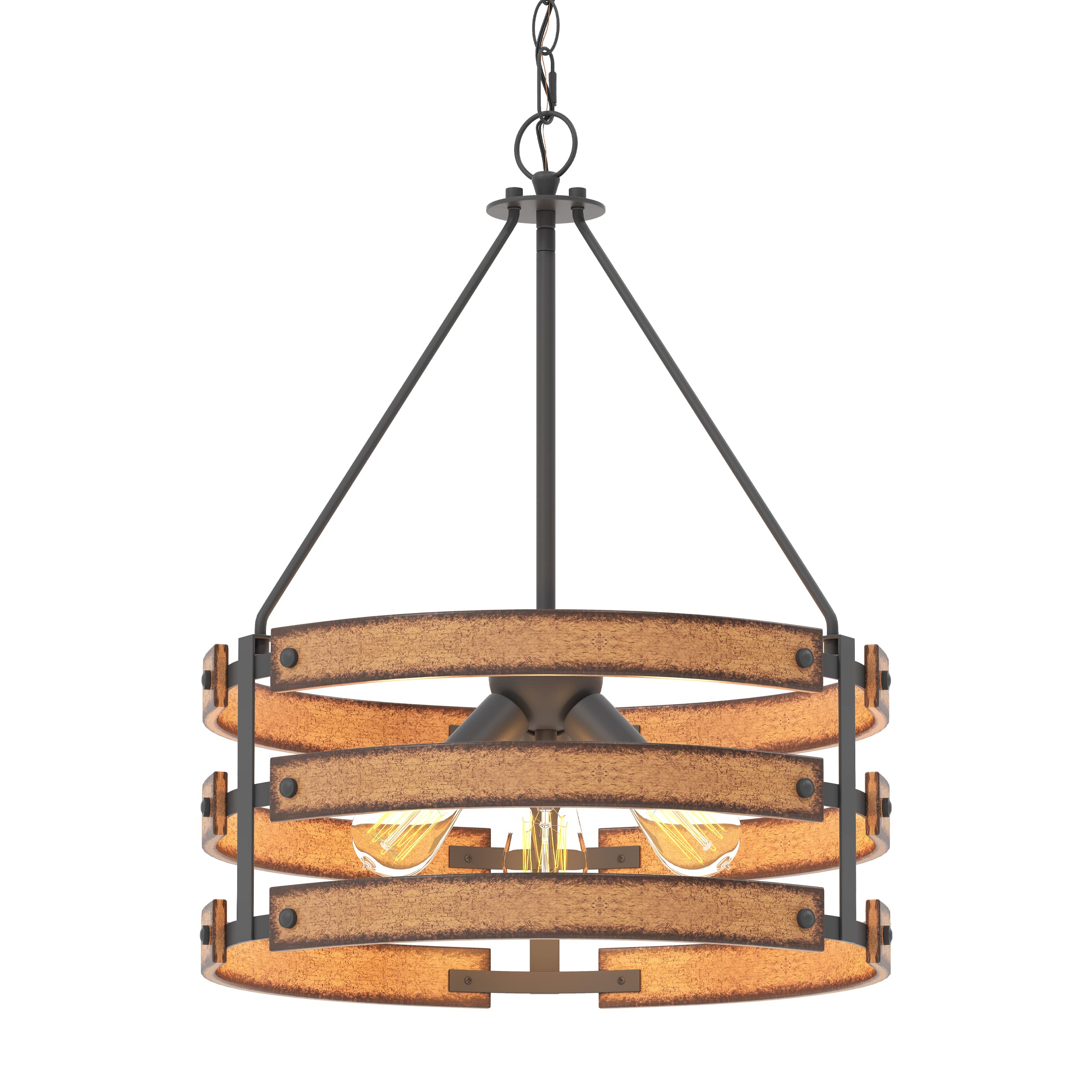 34" Wide Farmhouse 4-Light Kitchen Island Pendant Light, Textured Black and Faux Painted Wood Finish, Rustic and Industrial Design Linear Chandelier for Dining Room, IN-0335-4-WD