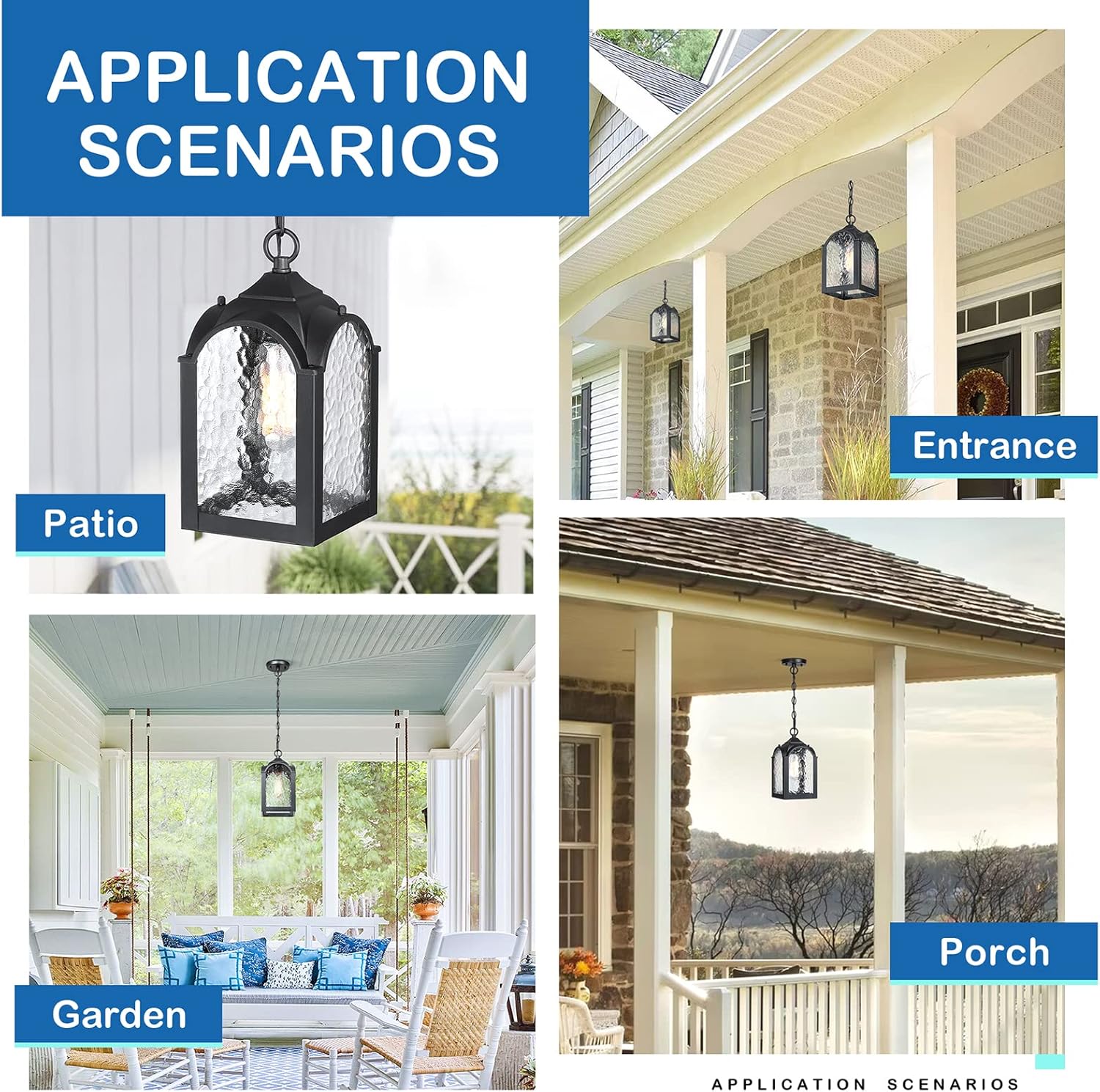 Outdoor Pendant Lights,Waterproof Modern Farmhouse Exterior Hanging Porch Light with Adjustable Chain in Black Finish for Front Door Patio Entryway Balcony