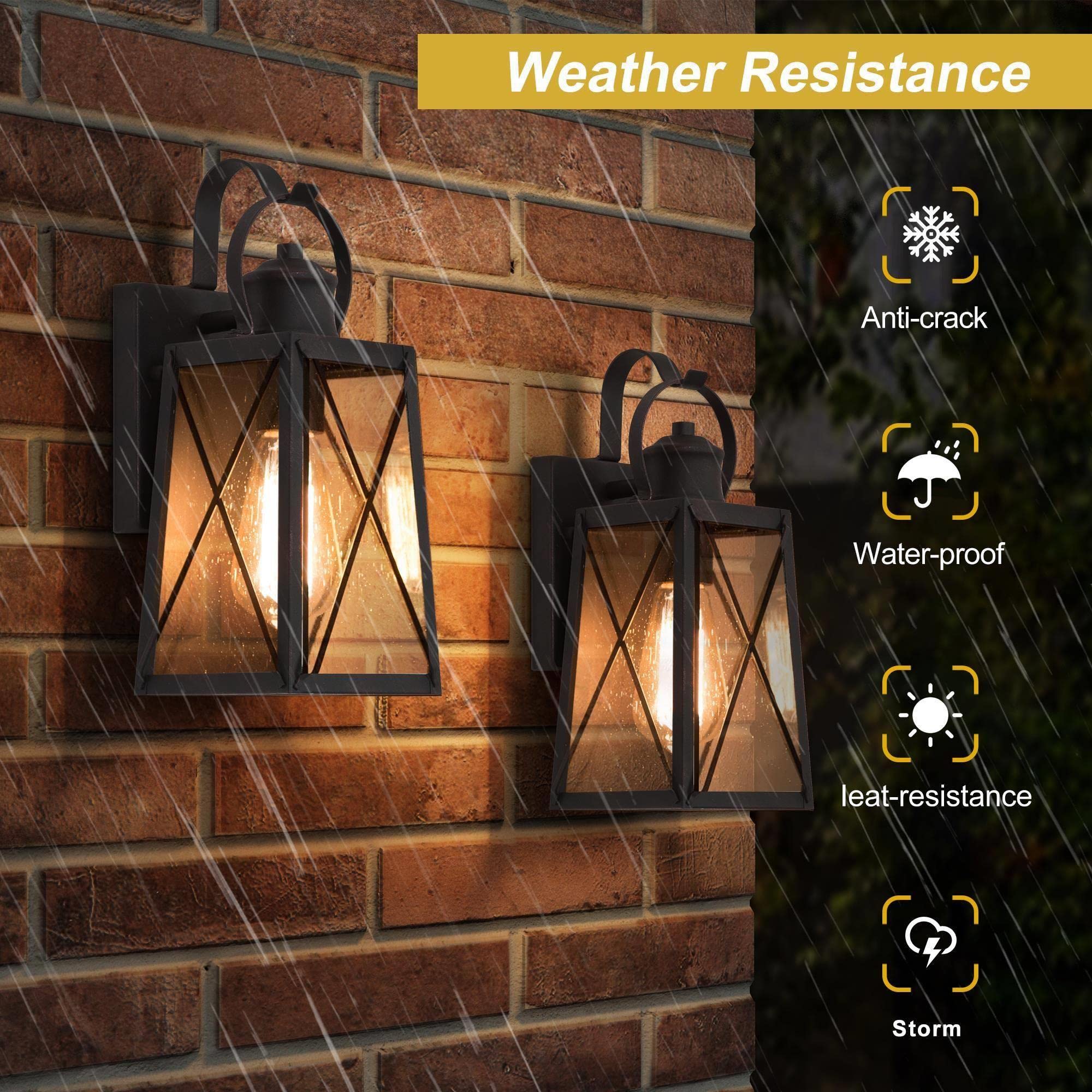 Outdoor Wall Lights, Exterior Wall Sconces Light Fixture with Seeded Glass, Waterproof and Anti-Rust Lanterns for Front Door, Entry, Porch, Patio, and Gazebo