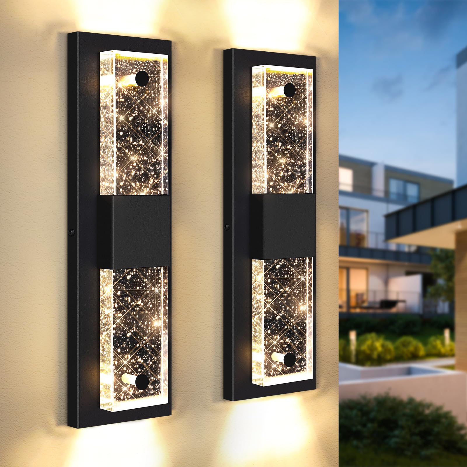 Outdoor Wall Light Fixtures with Crystal Bubble Glass, Waterproof Exterior Sconces LED Wall Lanterns, Porch Lights Wall Mounted 10W 3000K Outside Lights for House Front Door Garage Entryway