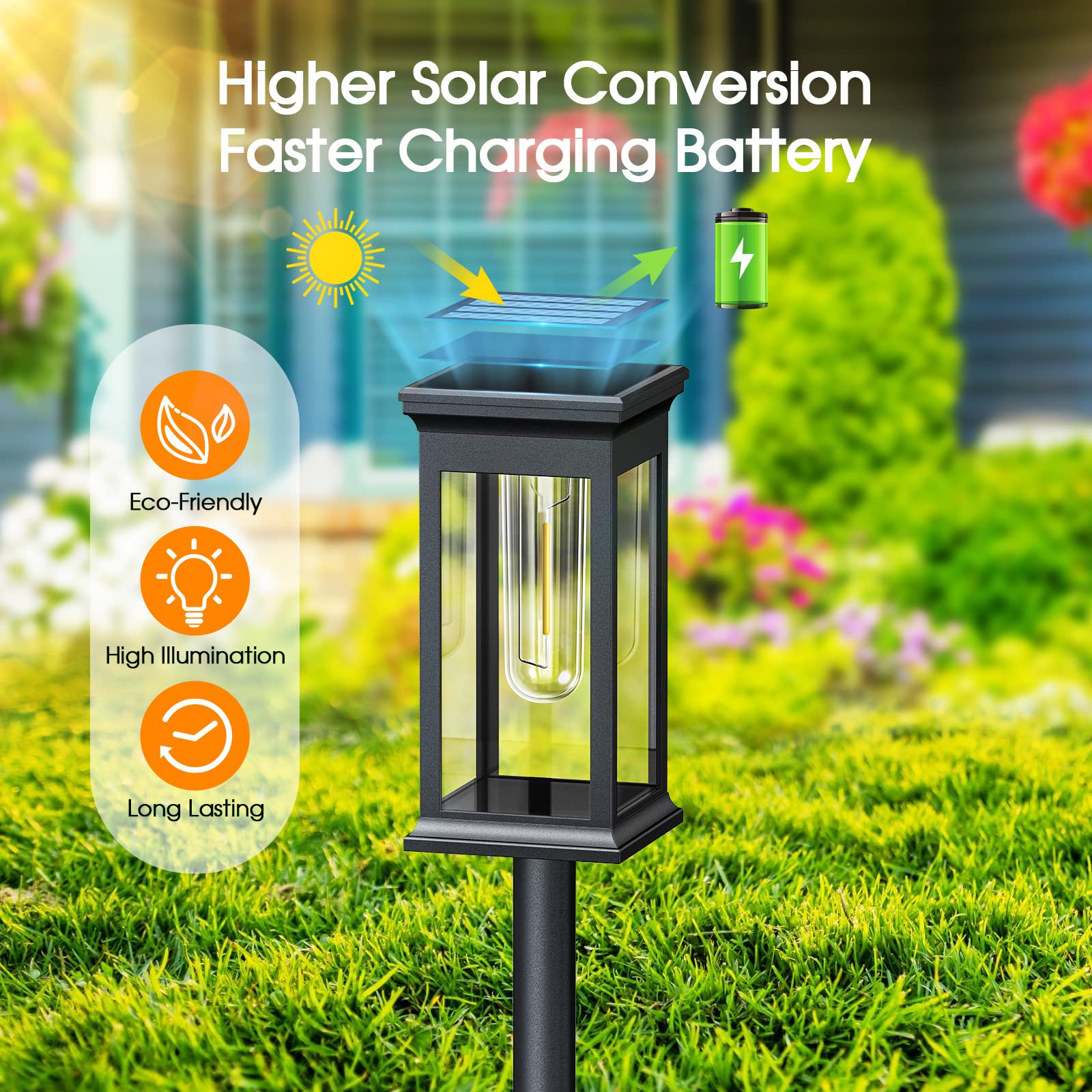 Solar Pathway Lights Outdoor 8 Pack, 2X Bigger Solar Outdoor Lights, Bright Solar Garden Lights Outdoor Waterproof, Auto On/Off Outdoor Solar Lights for Yard Landscape Path Lawn Patio Walkway