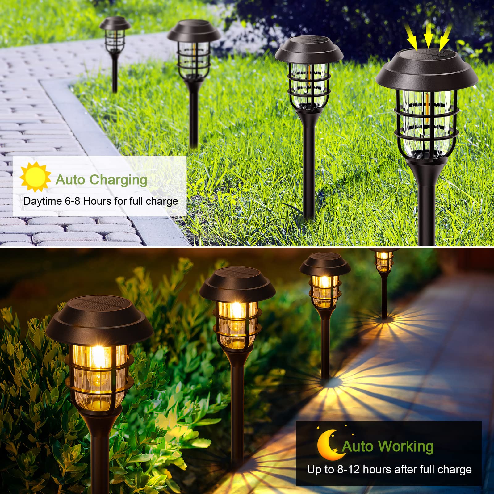 Solar Pathway Lights Outdoor, 8 Pack Bright Solar Lights Outdoor, IP65 Waterproof Auto On/Off Solar Garden Lights Solar Powered Landscape Lighting for Yard Patio Walkway Driveway