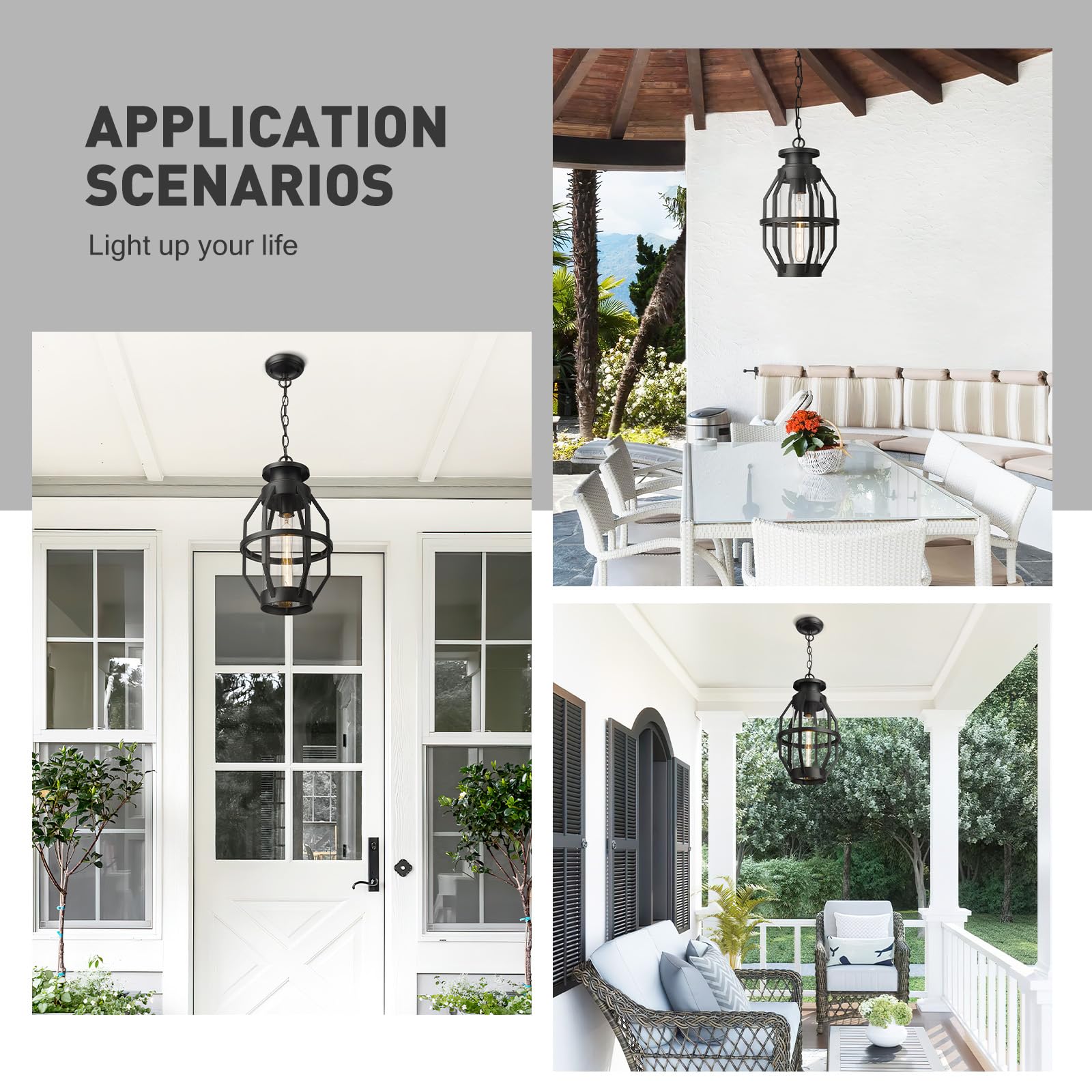 19 Inch Outdoor Pendant Light with Clear Glass, Large Modern Outdoor Hanging Porch Light, Black Finish, WE274H-L BK