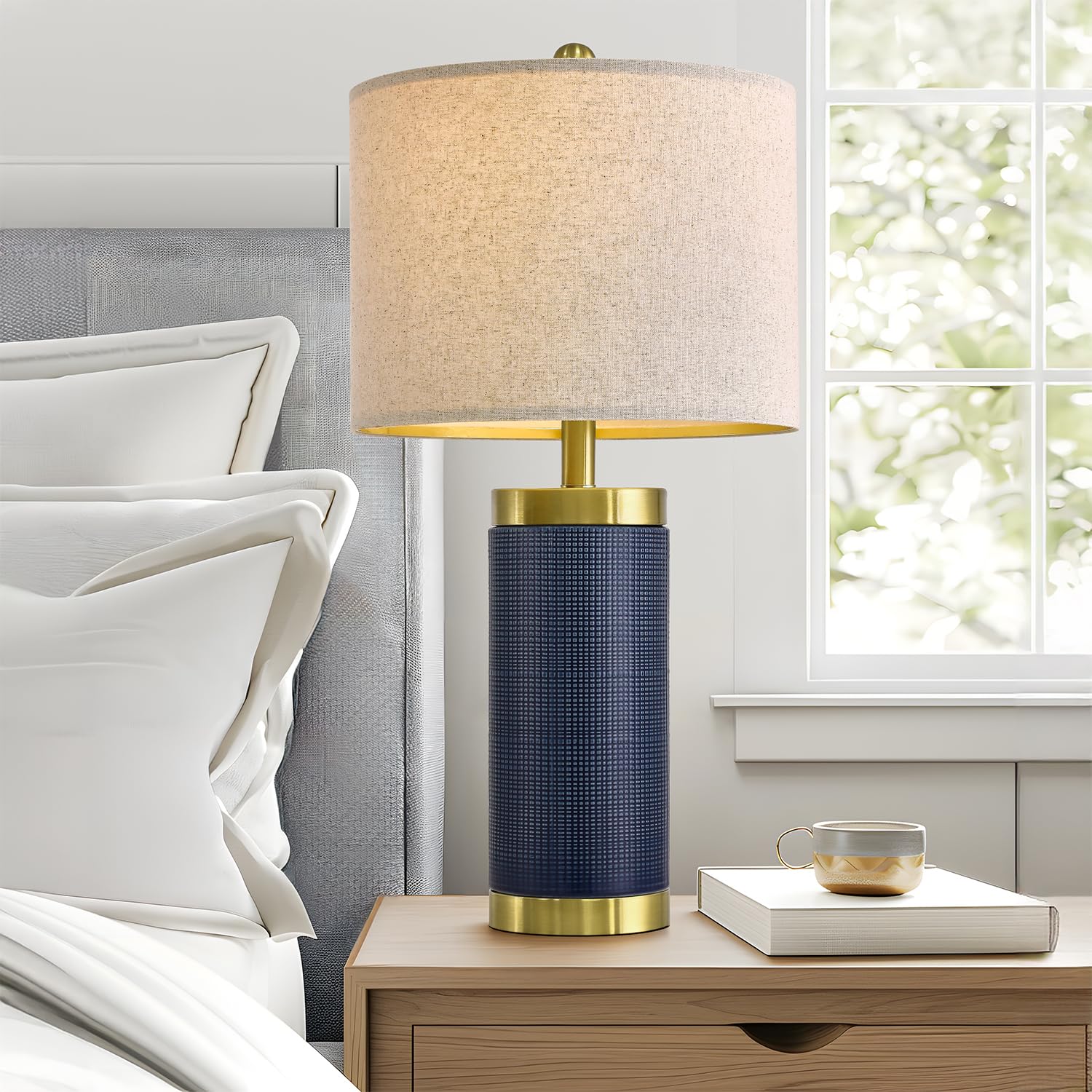 24.5" Modern Ceramic Light-Green Single Bedside Lamp for Bedroom Decor Farmhouse Table Lamp for Living Room Office Dorm