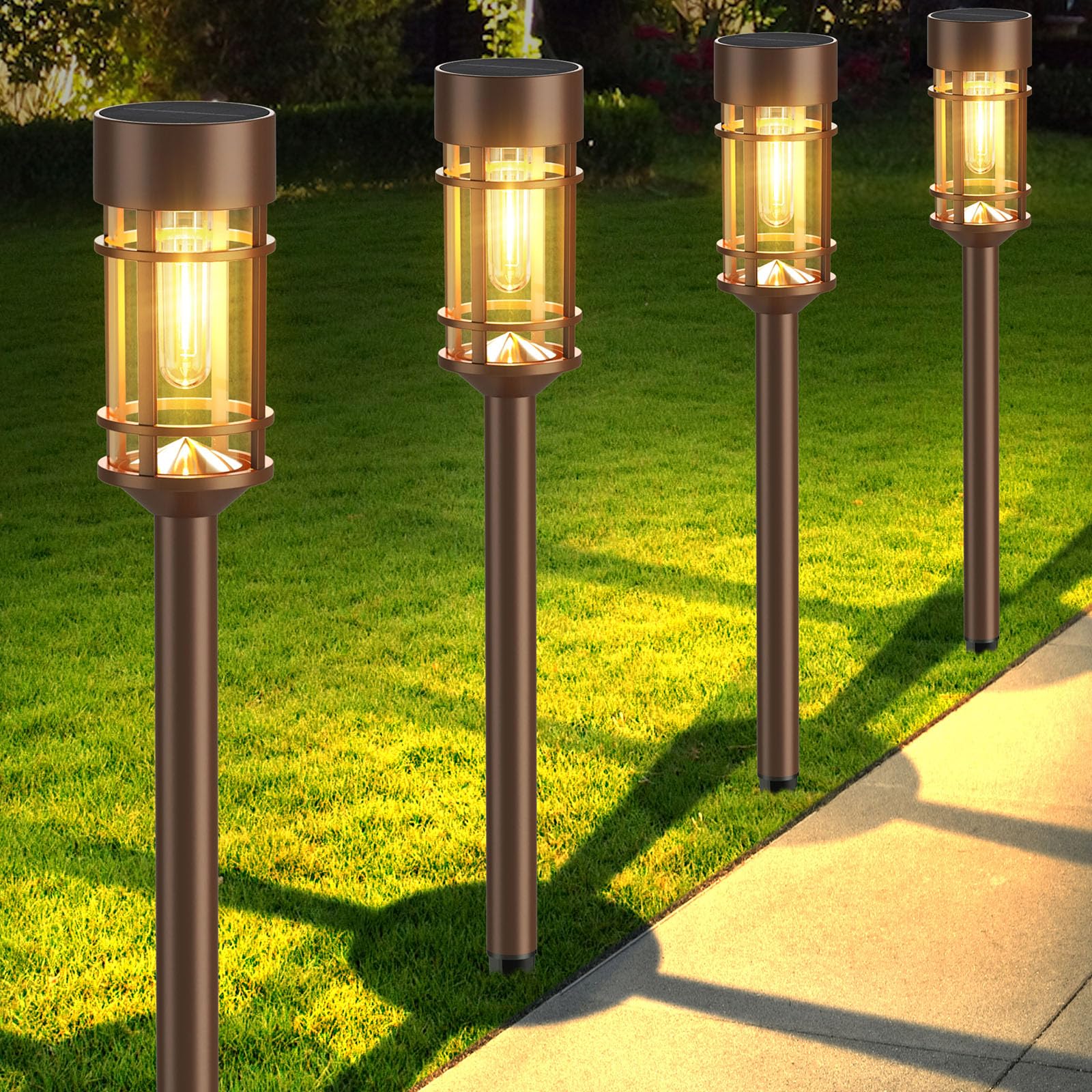 8 Pack Solar Pathway Lights Outdoor, LED Solar Garden Lights Glass Stainless Steel Solar Landscape Lights Up to 12 Hrs Outdoor Solar Lights for Lawn Yard Walkway Driveway