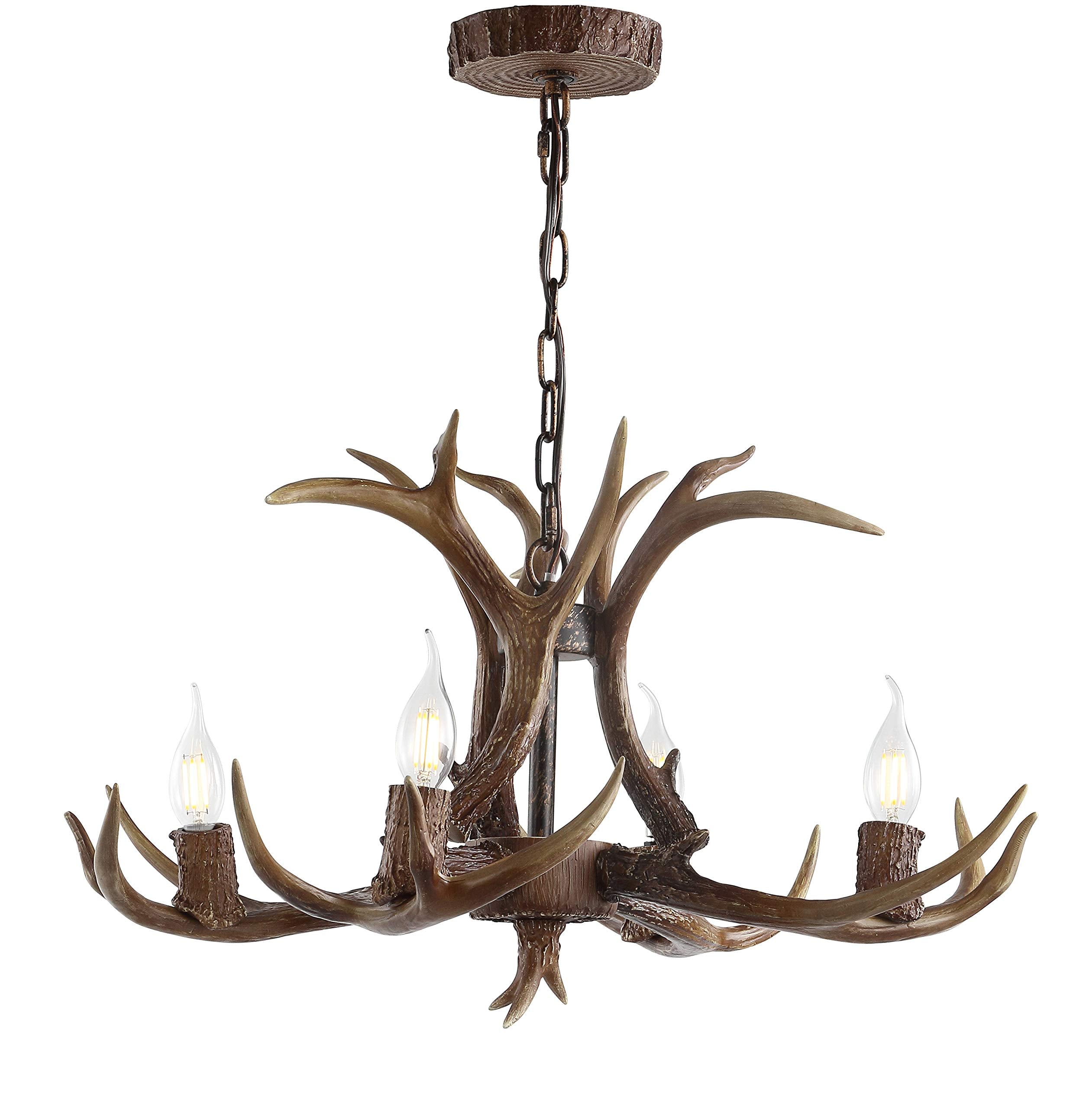 30" Adjustable Resin Antler 5-Light LED Chandelier, Glam, Rustic,Cottage,Transitional, Dimmable Dining Room, Living Room, Kitchen, Foyer, Bedroom, White