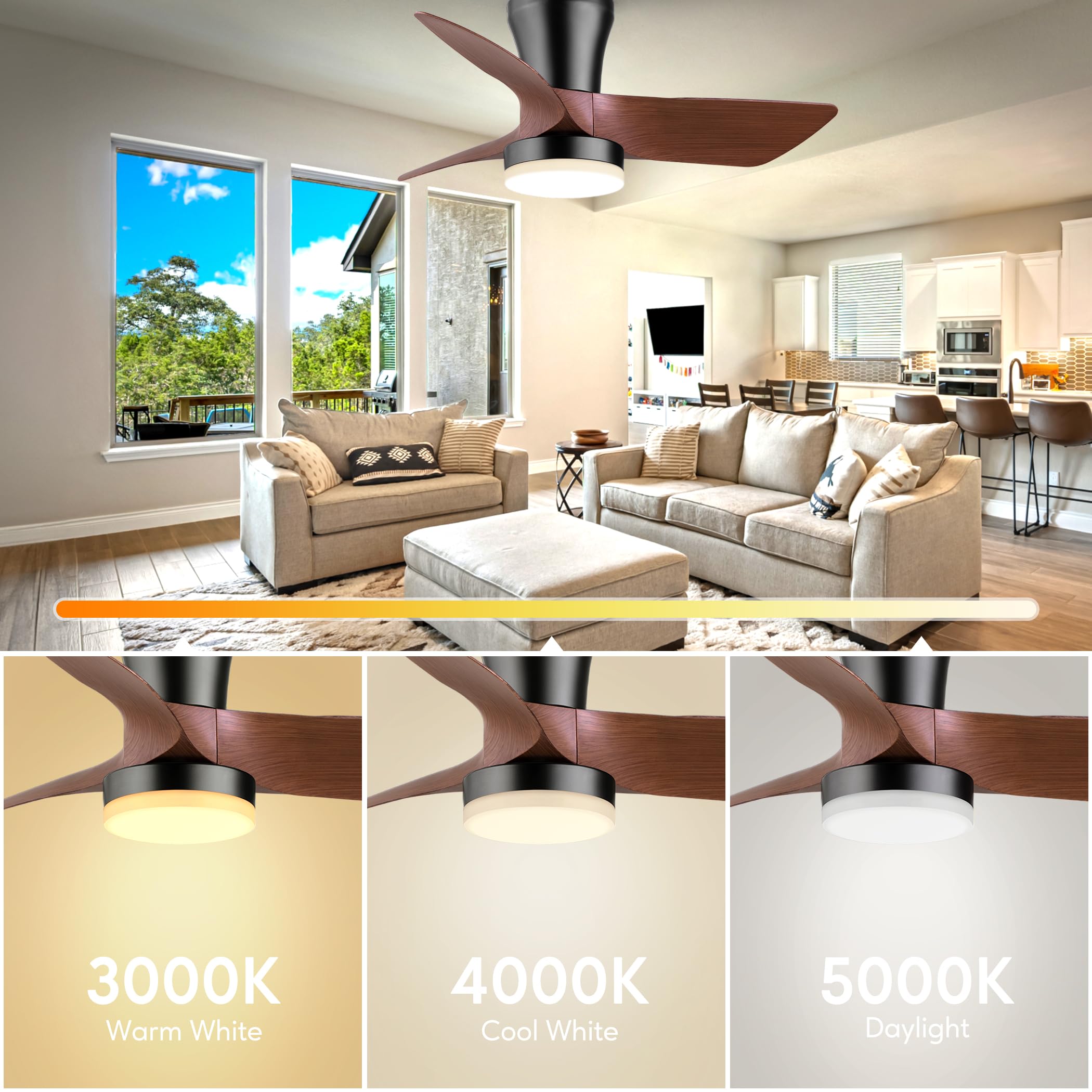 Ceiling Fans with Lights and Remote, 30 inch Low Profile Ceiling Fan with Light, Modern Flush Mount Ceiling Fan for Bedroom/Kitchen/Dining Room/Patio, 6 Wind Speeds, Dimmable, White