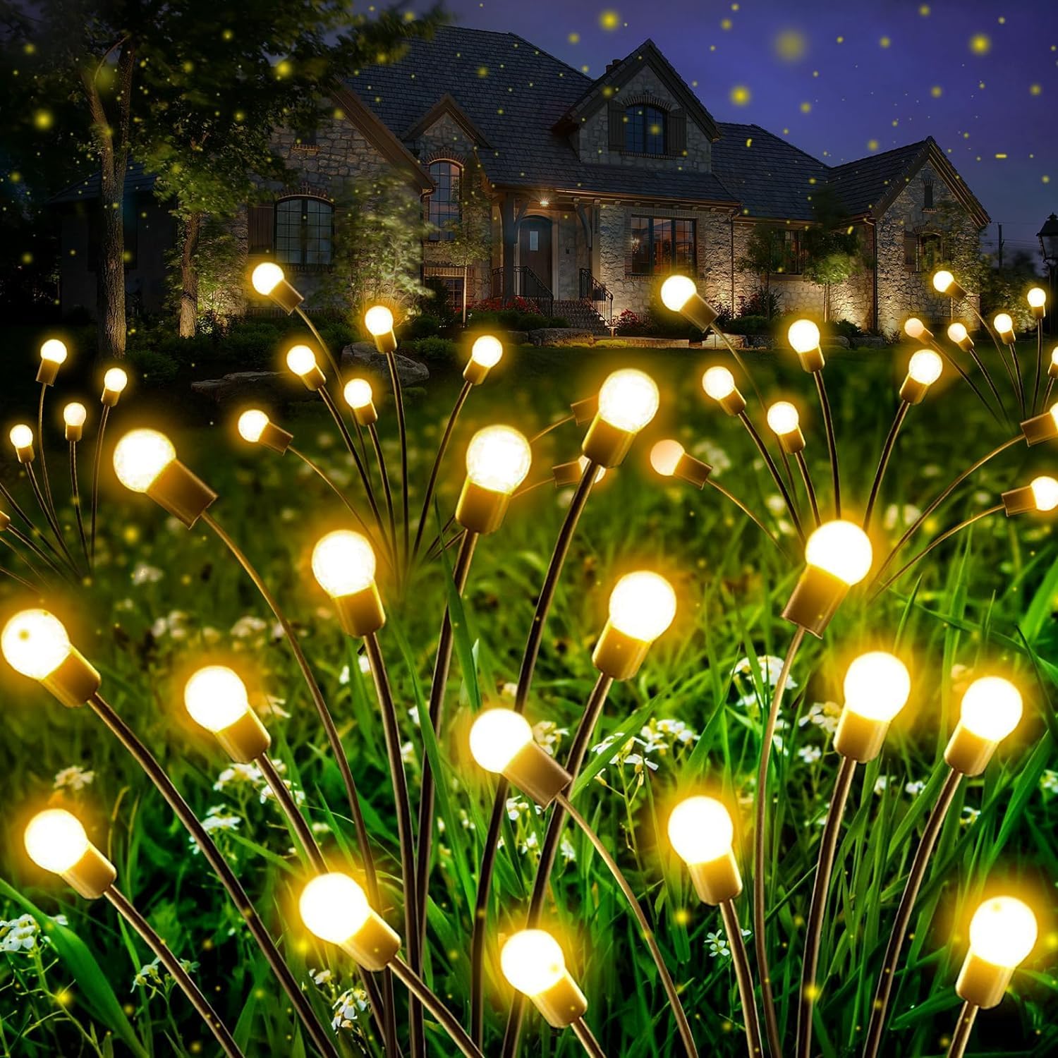 4-Pack Solar Garden Lights Outdoor, Upgraded 32 LED Firefly Solar Lights for Outside, Sway by Wind, Waterproof Solar Powered Outdoor Lights for Yard Garden Decor Party Xmas Decorations (Warm White)