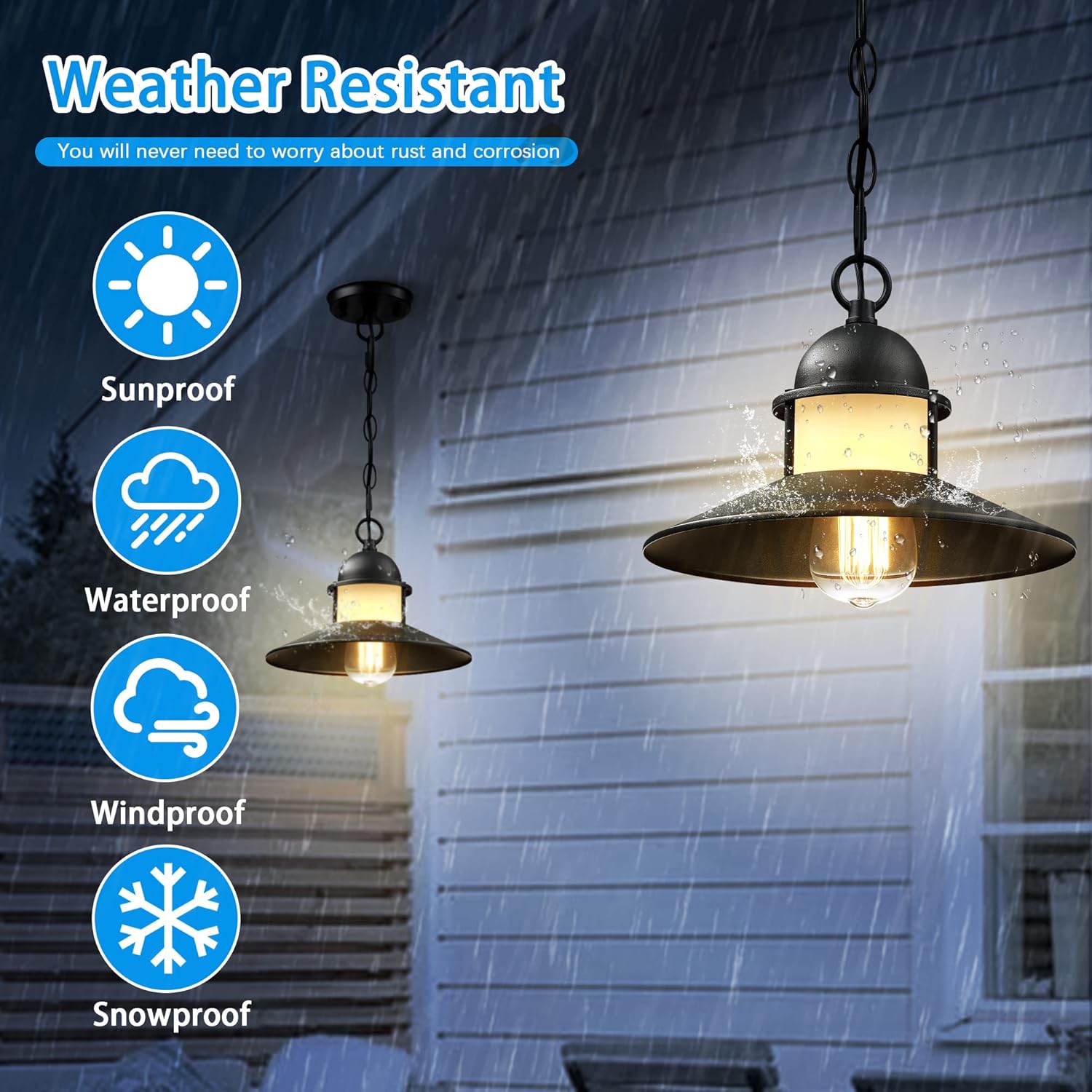 Outdoor Pendant Lights for Porch,2 Pack Farmhouse Exterior Hanging Lights Fixture with Adjustable Chain,Black Outside Lights for House Front Door Ceiling Porch Patio Entryway Foyer