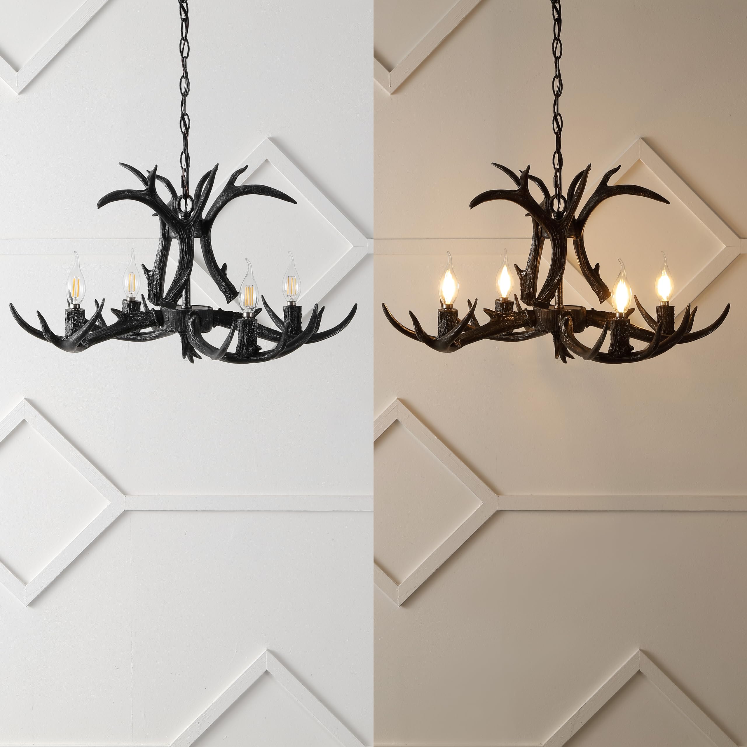 30" Adjustable Resin Antler 5-Light LED Chandelier, Glam, Rustic,Cottage,Transitional, Dimmable Dining Room, Living Room, Kitchen, Foyer, Bedroom, White