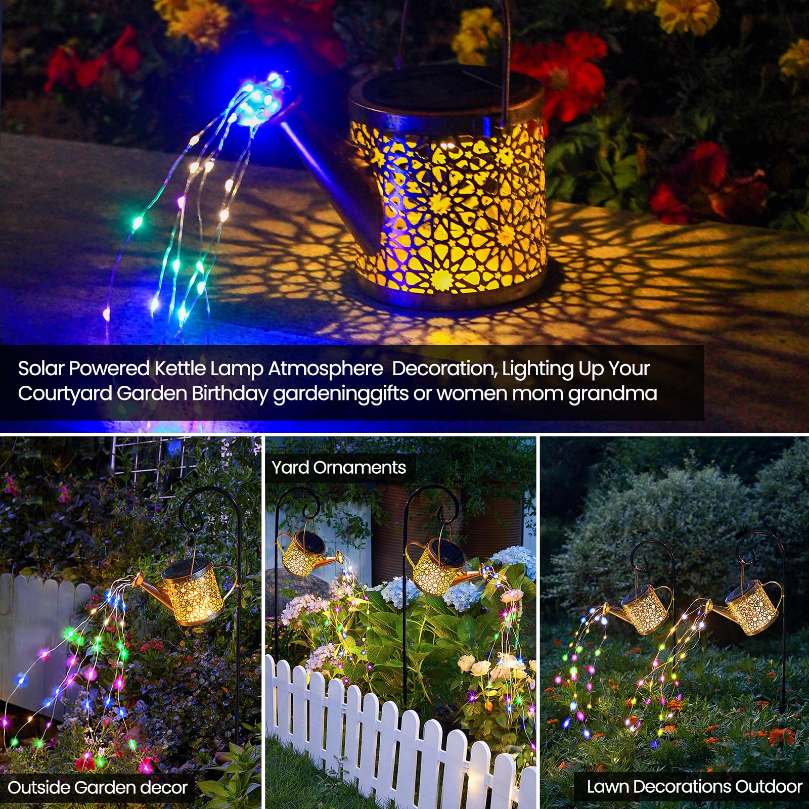 Solar Lights Outdoor Decorative, Metal Solar Watering Can Lights Waterproof, Small Hanging Solar Garden Decor Yard Lights Outside Patio Lawn, Gifts for Mom Grandma Women Birthday(Warm White)