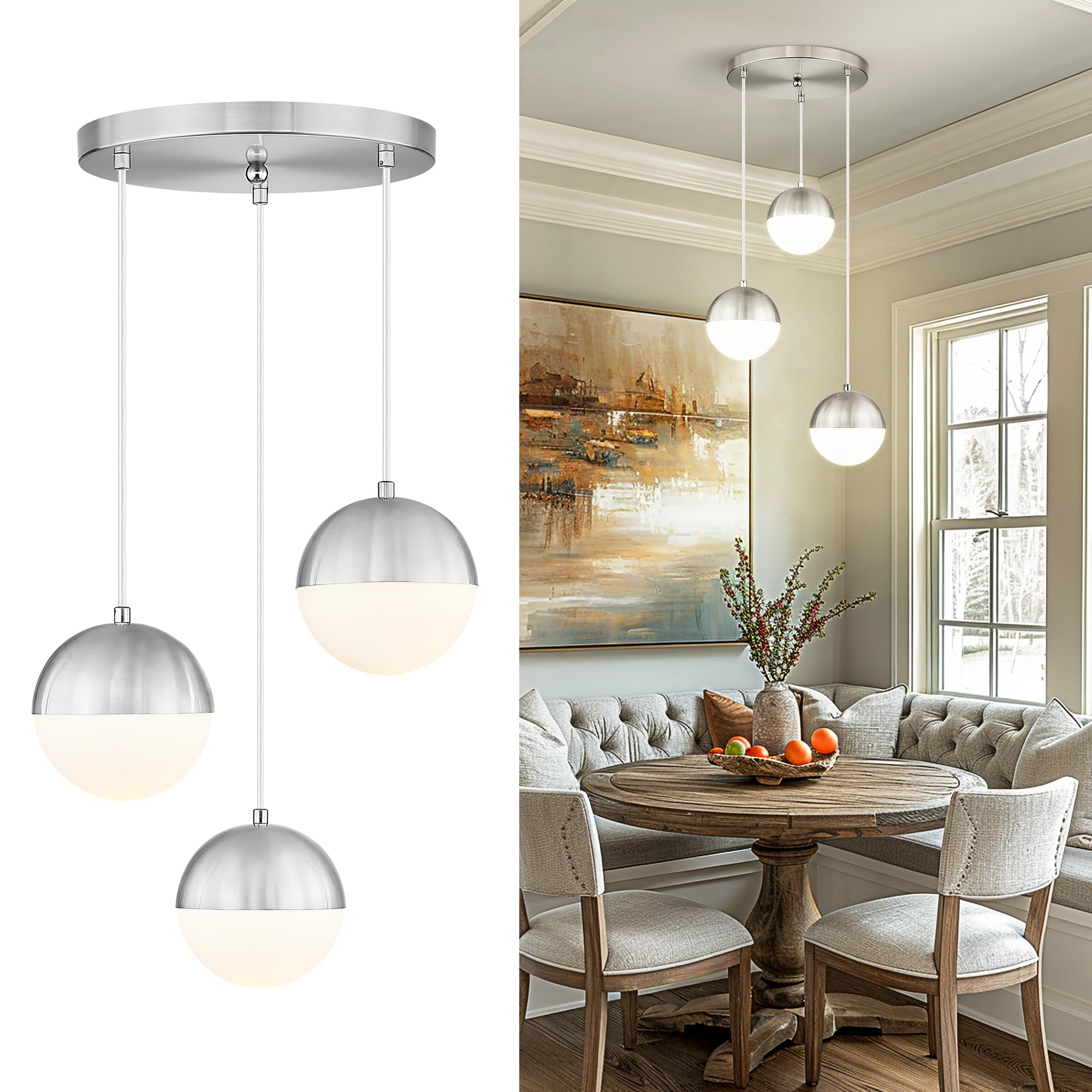 Modern Pendant Lighting Gold Globe Pendant Light Fixture, Mid Century Chandelier One Light Hanging Fixture for Kitchen Island, Adjustable Indoor Lighting for Dinning Room Bedroom, LMS-187