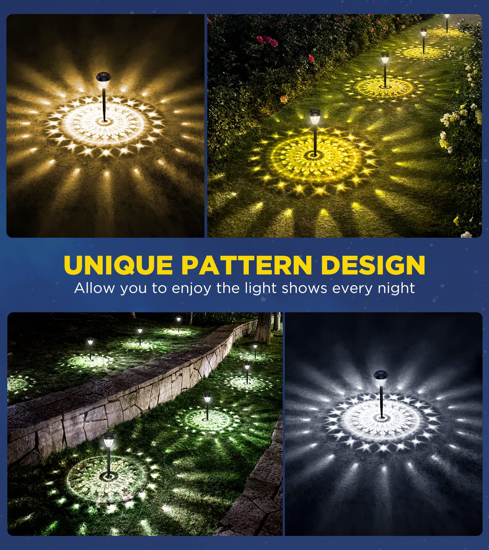 Ultra Bright Solar Outdoor Lights Decorative 10 Pack, 100% Faster Charge Solar Pathway Garden Lights Up to 12H Auto On/Off, Solar Lights Outdoor Waterproof for Walkway Yard Lawn