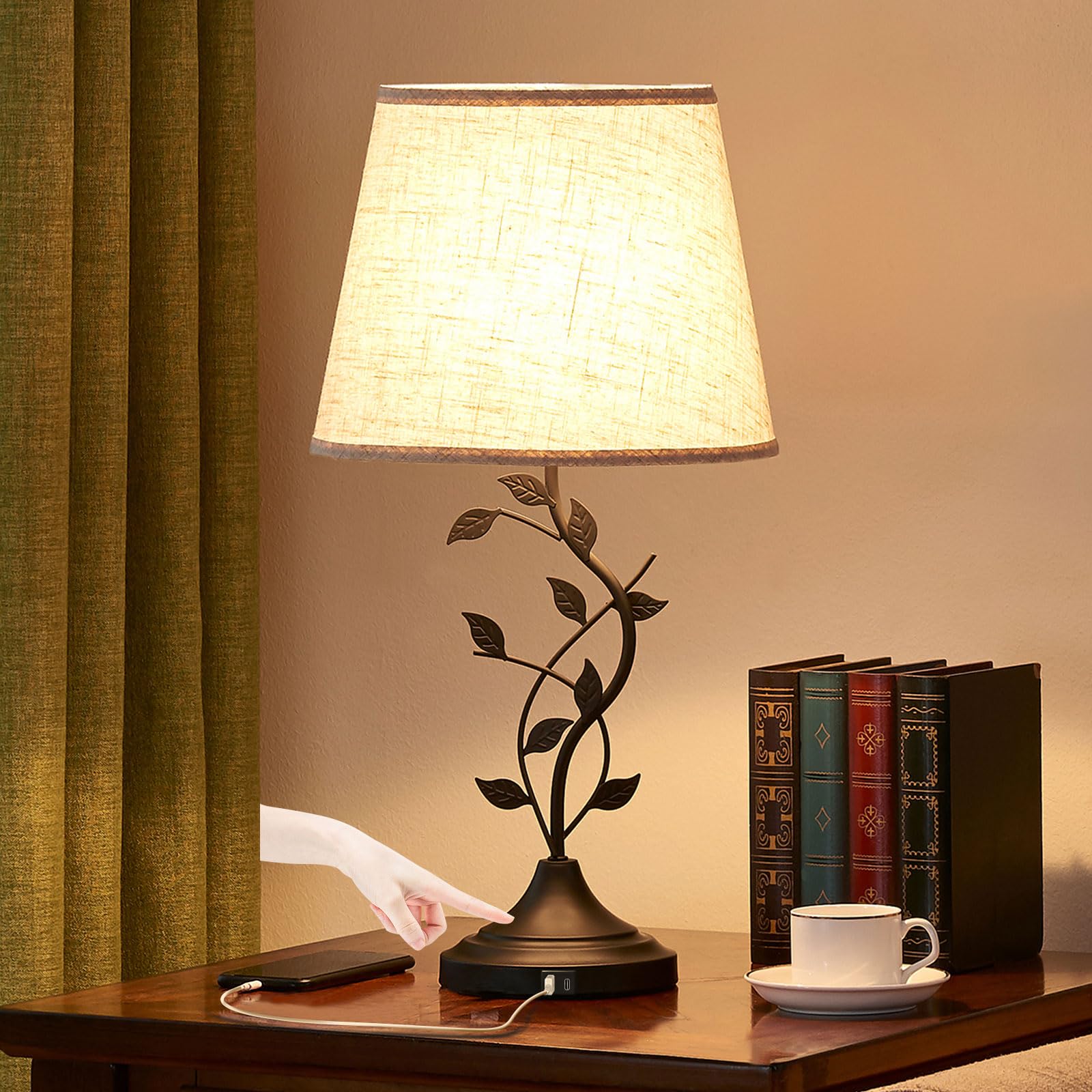 USB Charging Bedside Nightstand Lamp for Living Room and Bedroom - Traditional Tall Retro Desk Lamp with USB-A and USB-C Ports