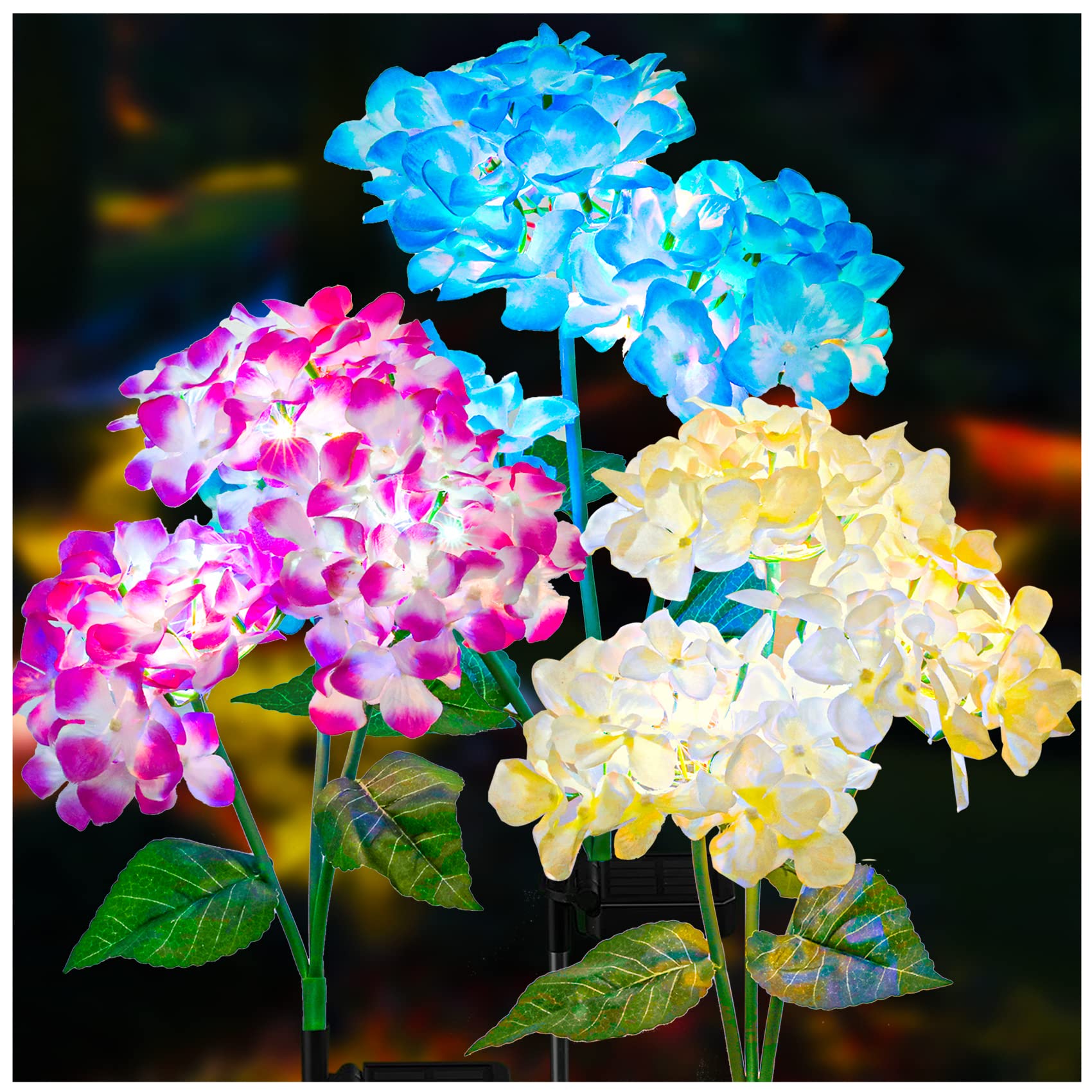 Solar Garden Lights - 3 Pack 2024 Version Solar Lights Outdoor, Colorful Lights,Hydrangea Flower Lights for Yard Decor, Garden Decoration, Two Lightning Modes & Enlarged Solar Panel