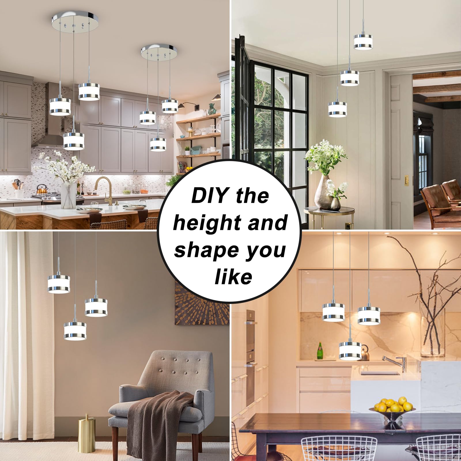 Modern LED Pendant Lights Fixture,3 Light Pendant Lighting,16W Dimmable Chandelier, 4000K Hanging Light for Kichen Island Dinning Room Foyer Hallway