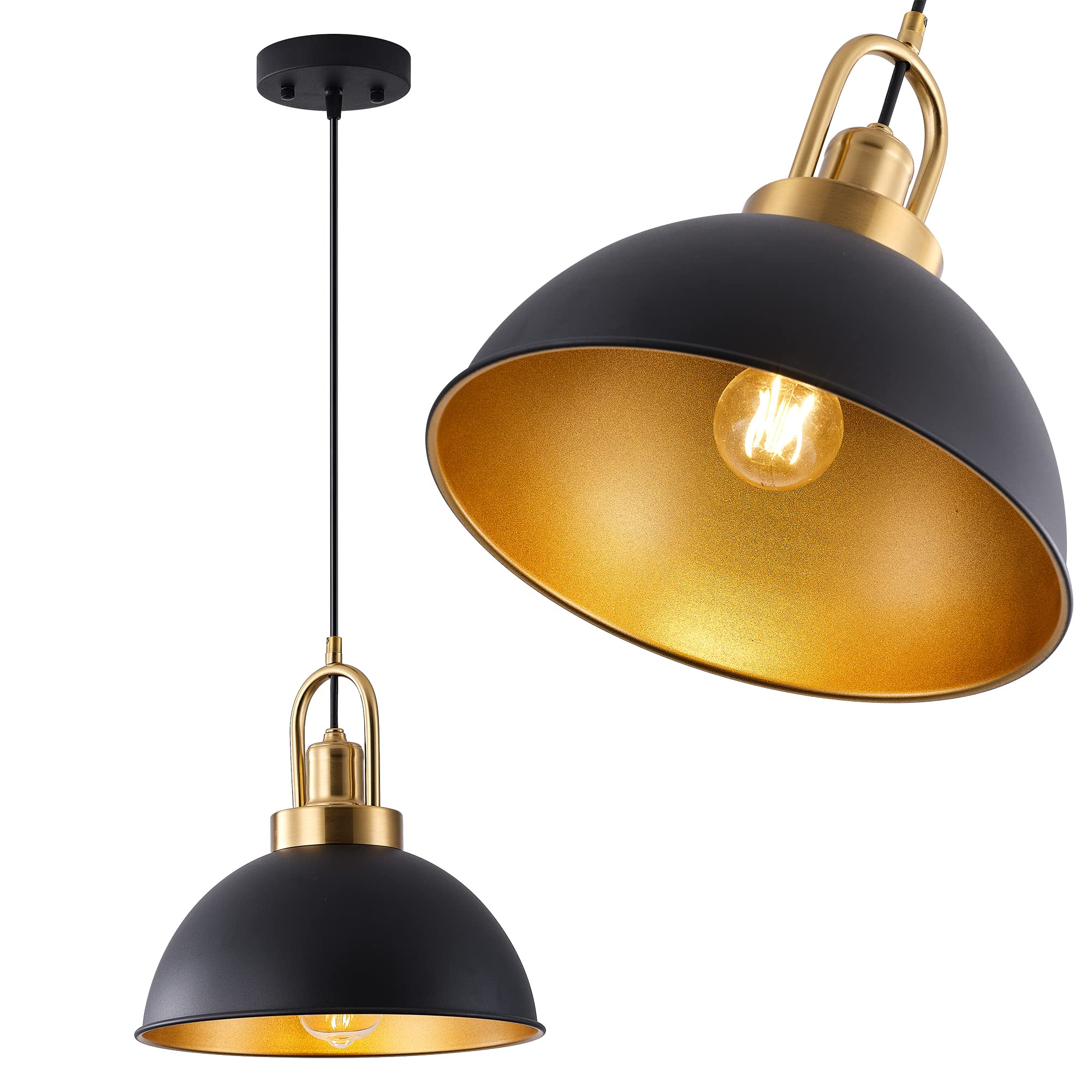 Black Farmhouse Pendant Light, Adjustable Height, Vintage Hanging Industrial Ceiling Lights Fixture for Kitchen Island Hallway Dining Room 2 Pack