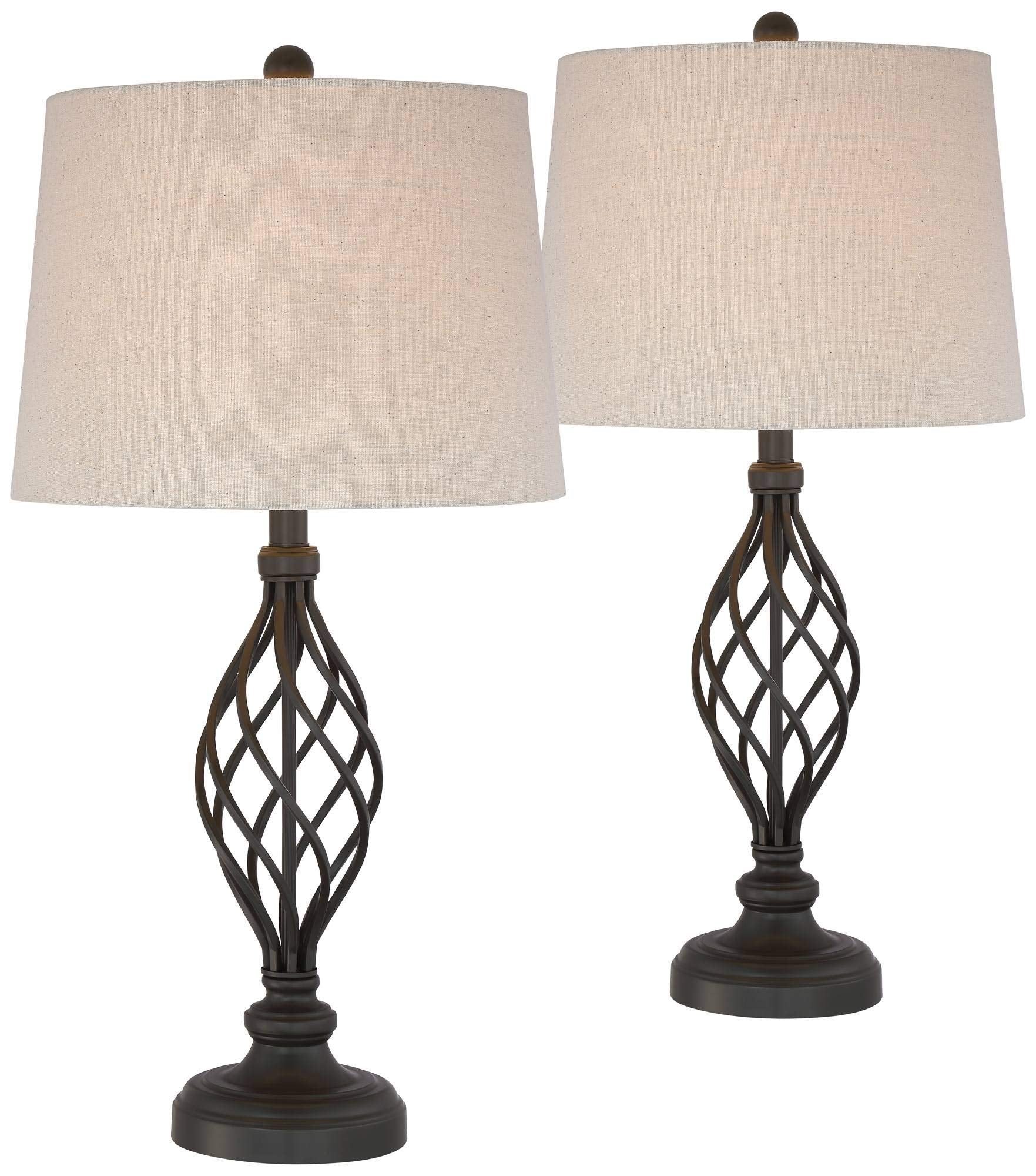 Modern Industrial Table Lamps 28" Tall Set of 2 with Dimmers Bronze Iron Cream Tapered Drum Shade for Bedroom Living Room House Home Bedside Nightstand Office Entryway