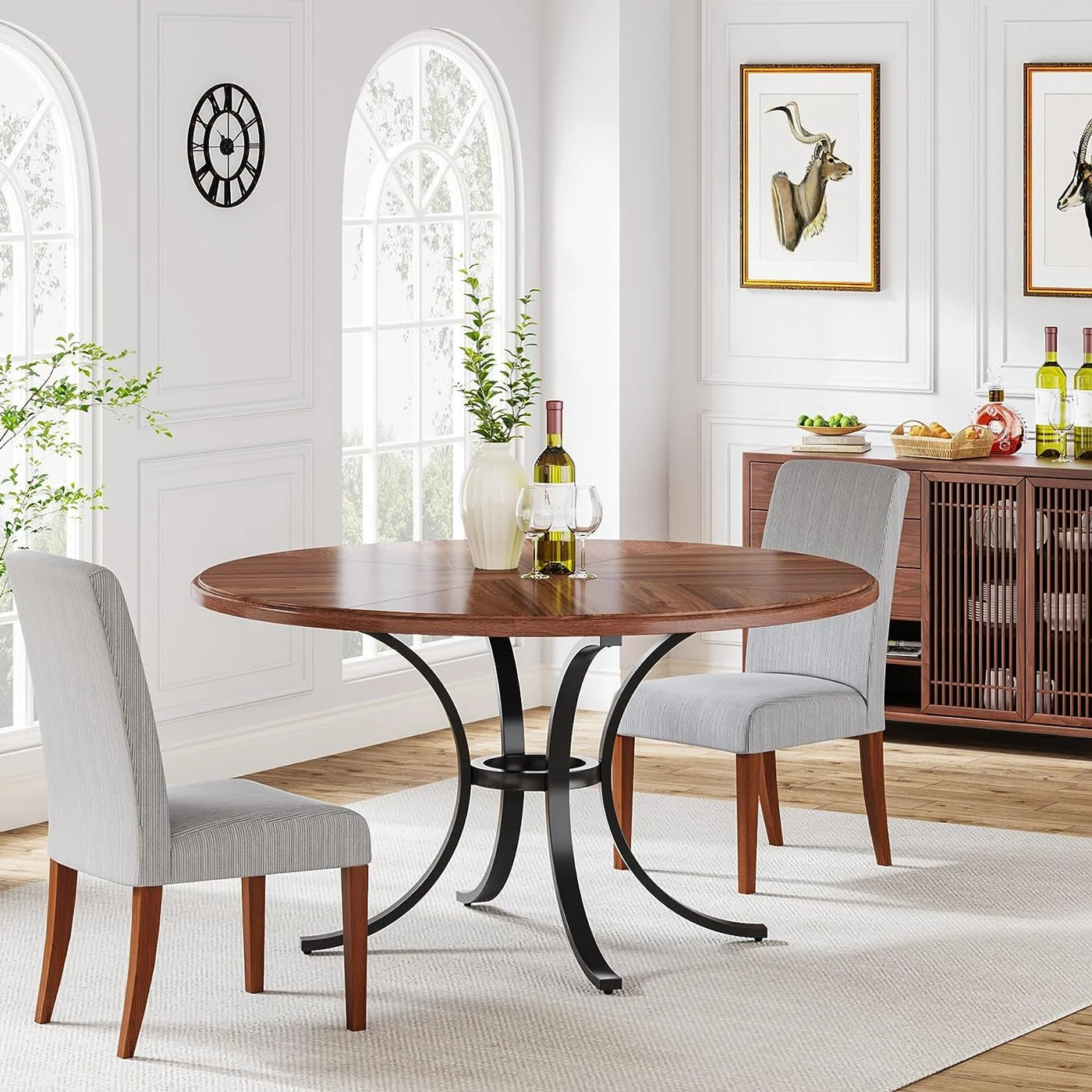 Antonette Round Dining Table for 4-6 People | 47" Wood Modern Kitchen Table