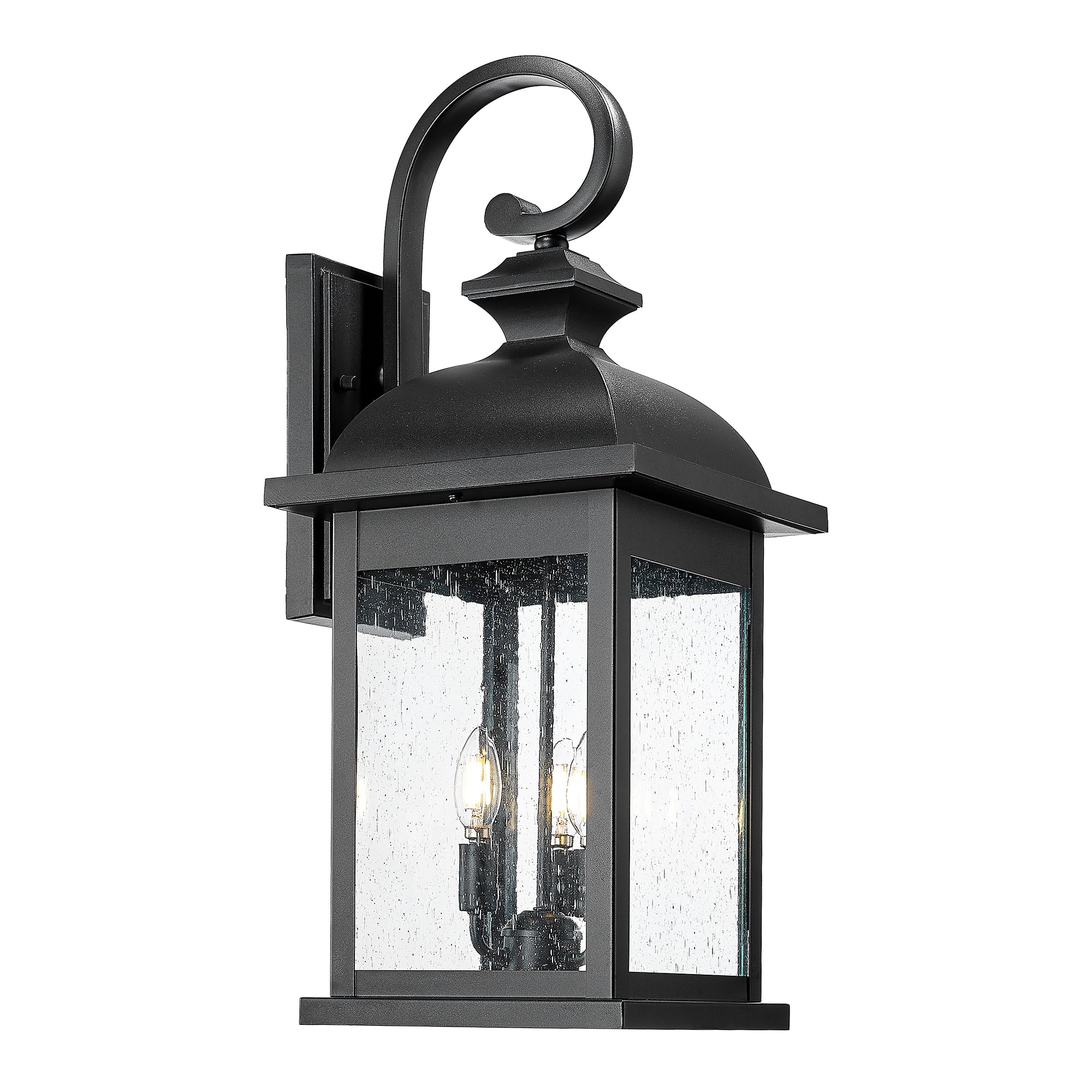 FEMILA Outdoor Wall Light Fixture,1-Light Exterior Waterproof Wall Sconce,E26 Socket Front Porch Lights,Anti-Rust Matte Black Finish with Seeded Glass Lampshade,4FD54B-BK