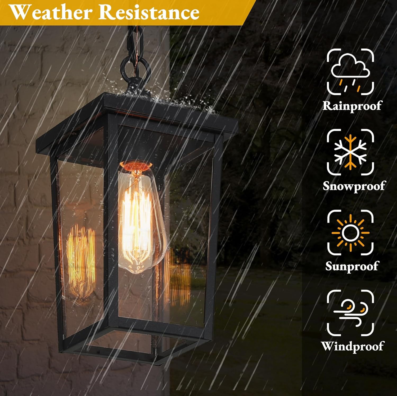 Outdoor Pendant Light Fixture, Farmhouse Exterior Anti-Rust Hanging Lights with Adjustable Chain, Black Ceiling Outdoor Light with Clear Glass, Hanging Lantern for Front Door, Entry, Porch, and Gazebo